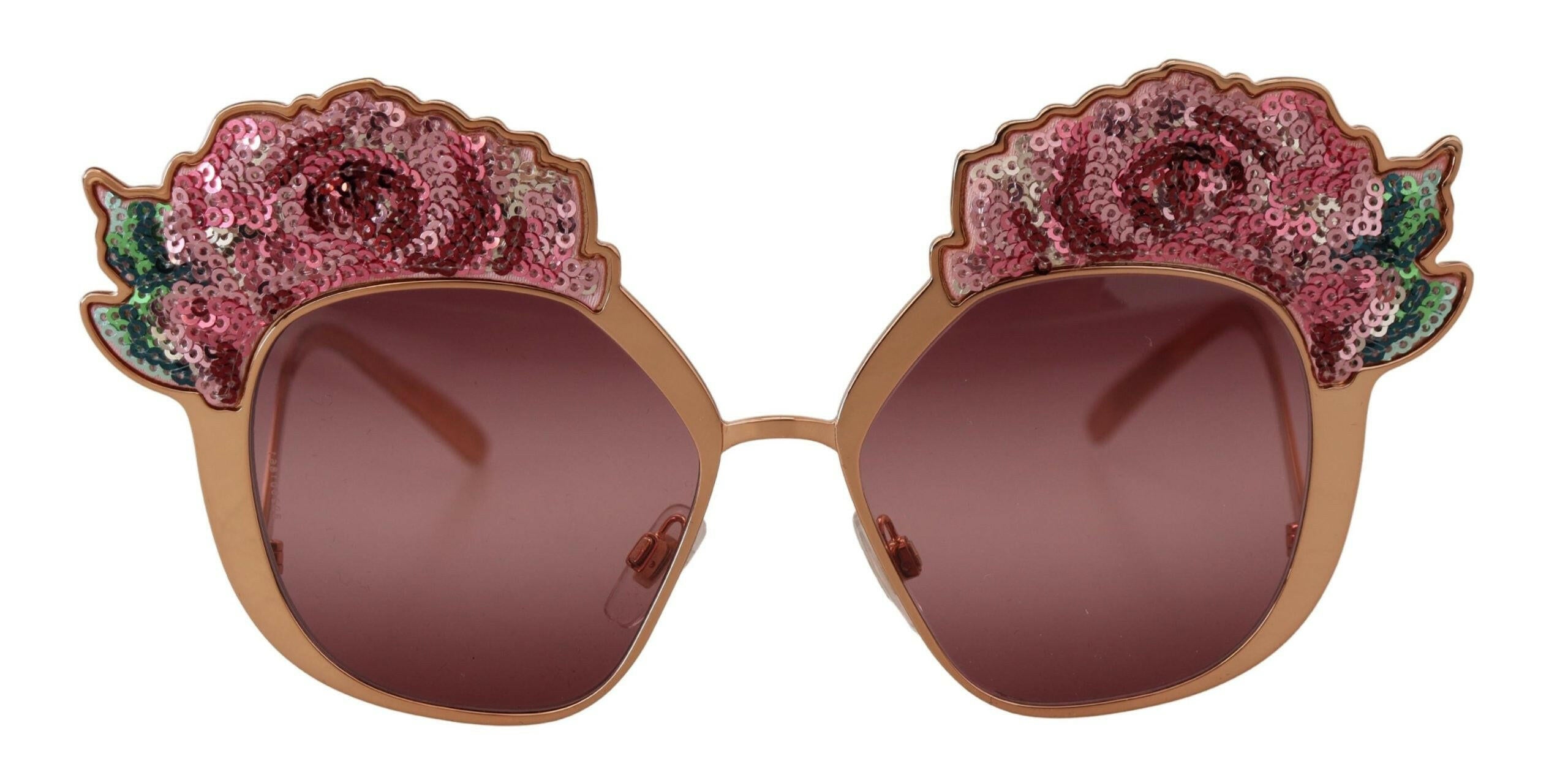 Dolce & Gabbana Pink Gold Rose Sequin Embroidery DG2202 Sunglasses.