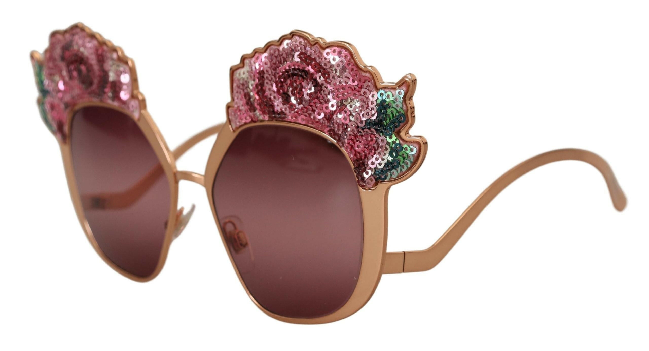 Dolce & Gabbana Pink Gold Rose Sequin Embroidery DG2202 Sunglasses.