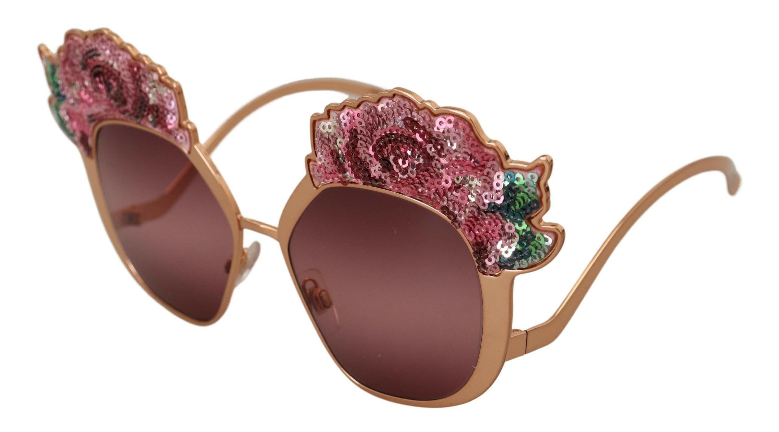 Dolce & Gabbana Pink Gold Rose Sequin Embroidery DG2202 Sunglasses.