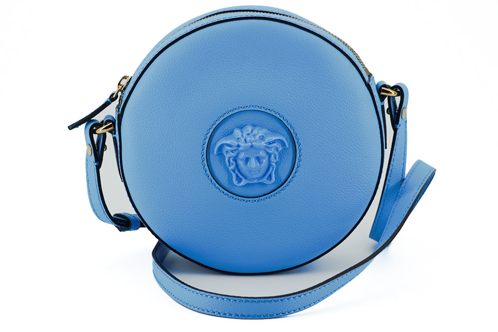 Versace Chic Blue Leather Round Shoulder Bag Versace