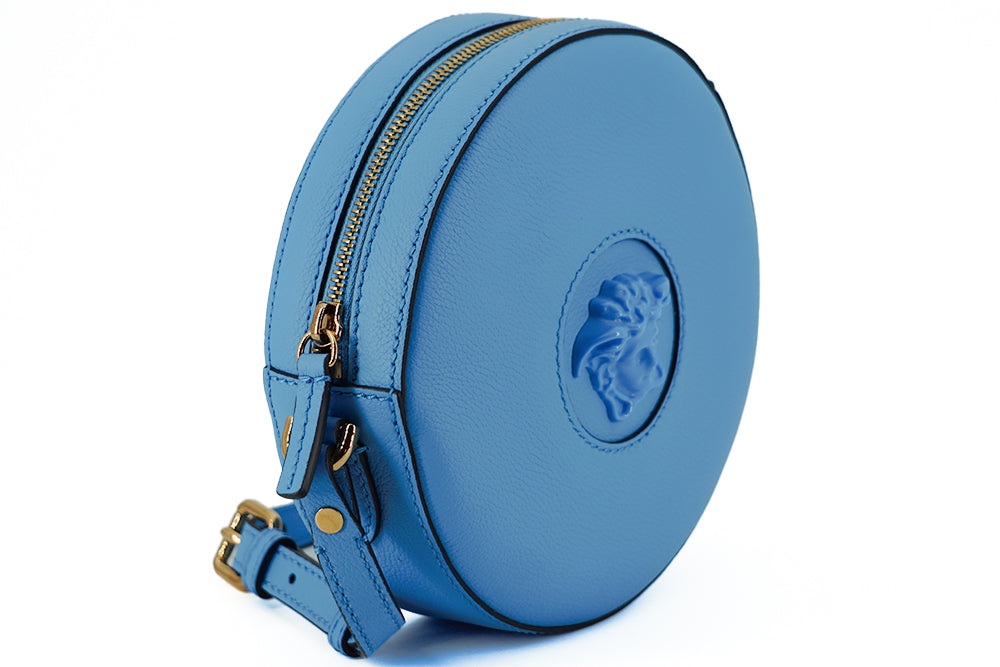 Versace Chic Blue Leather Round Shoulder Bag Versace