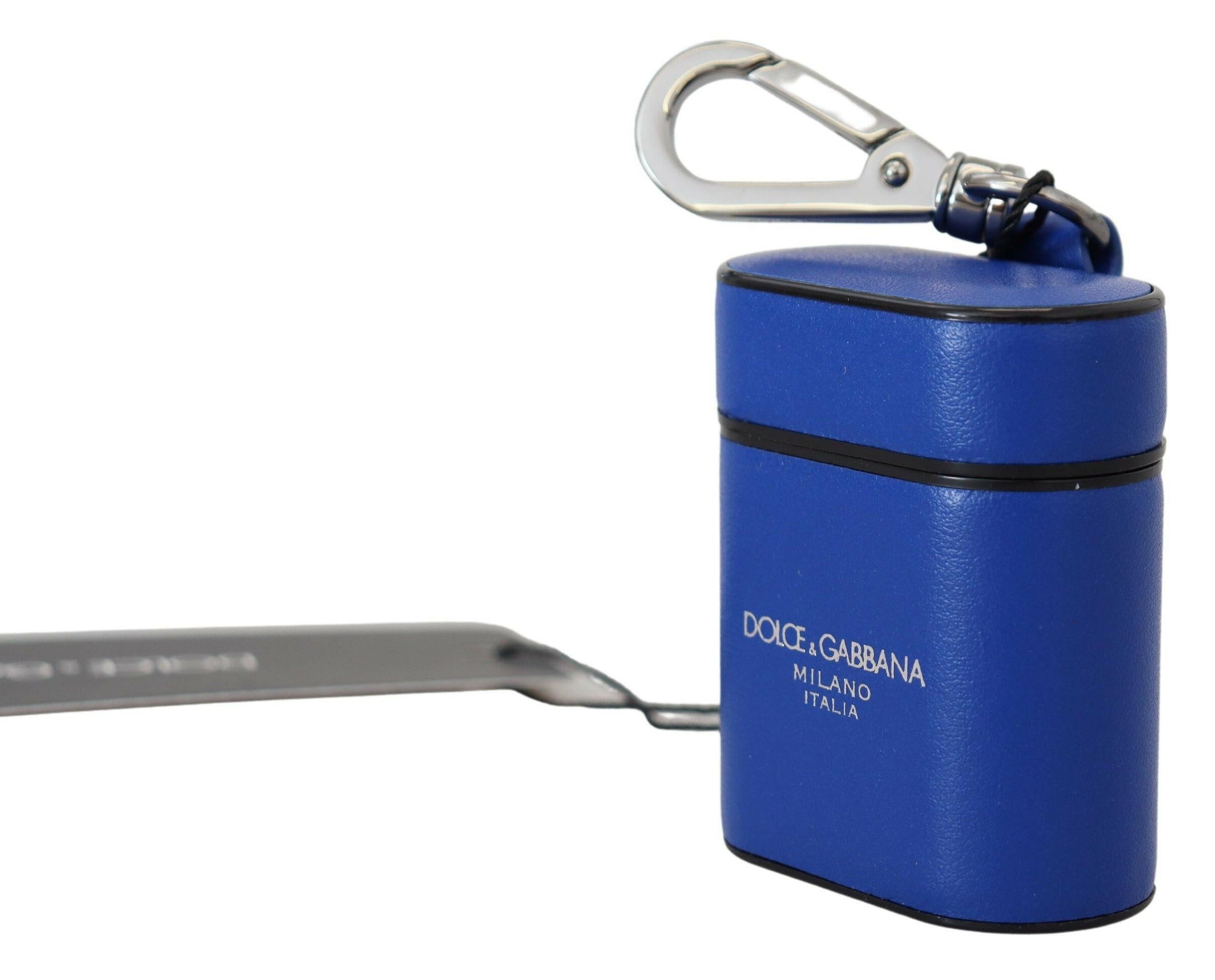 Dolce & Gabbana Blue Leather Silver Metal Logo Airpods Case.