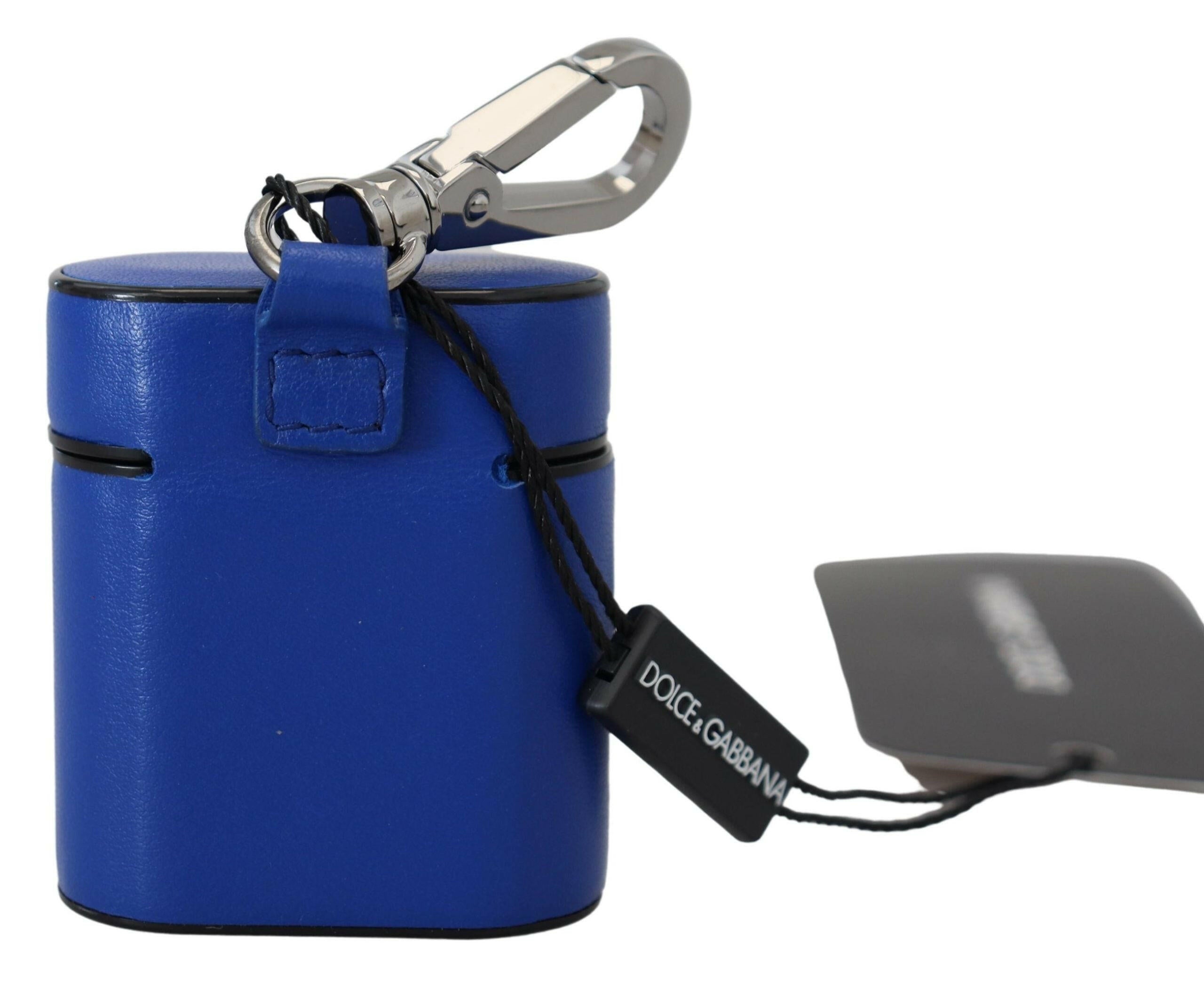 Dolce & Gabbana Blue Leather Silver Metal Logo Airpods Case.