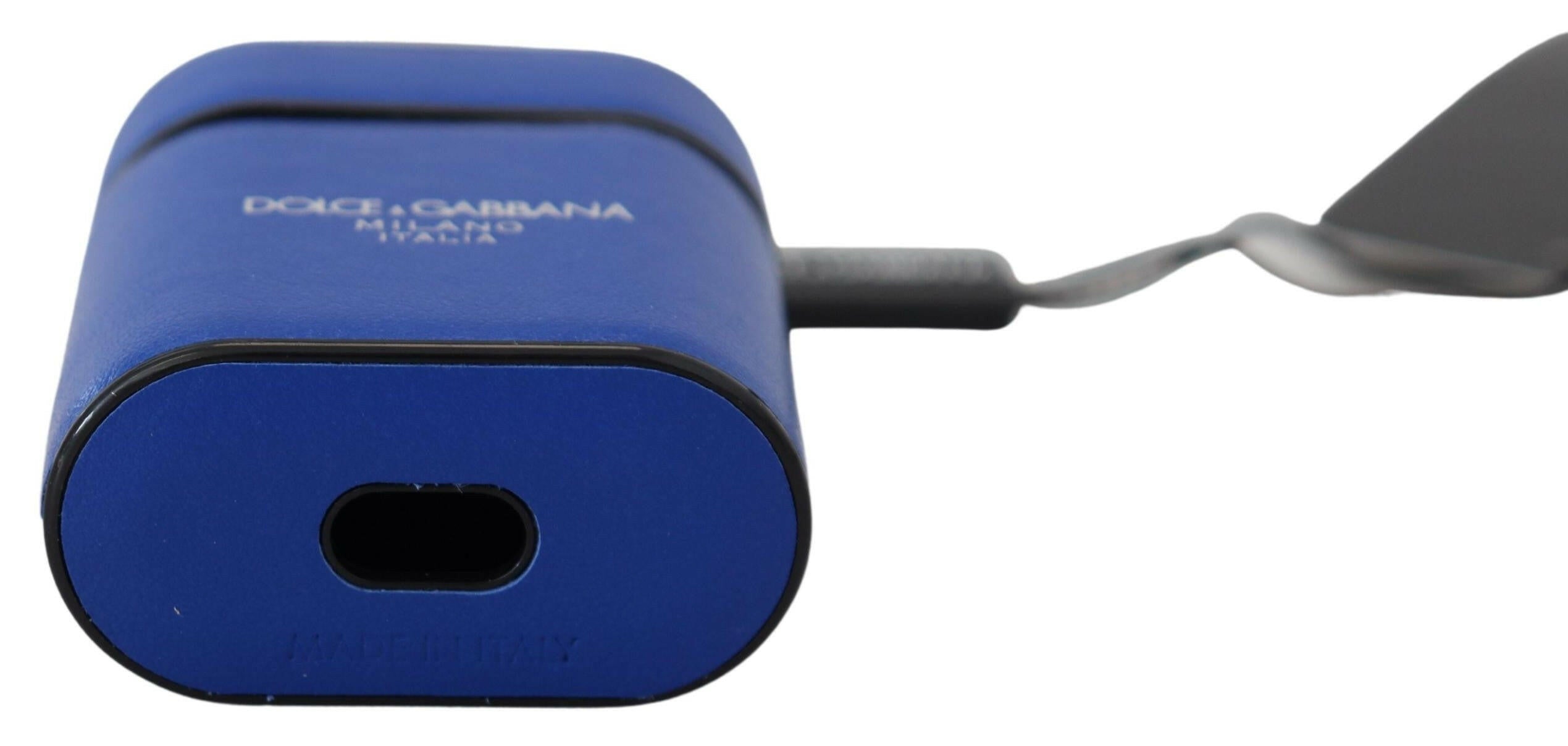 Dolce & Gabbana Blue Leather Silver Metal Logo Airpods Case.