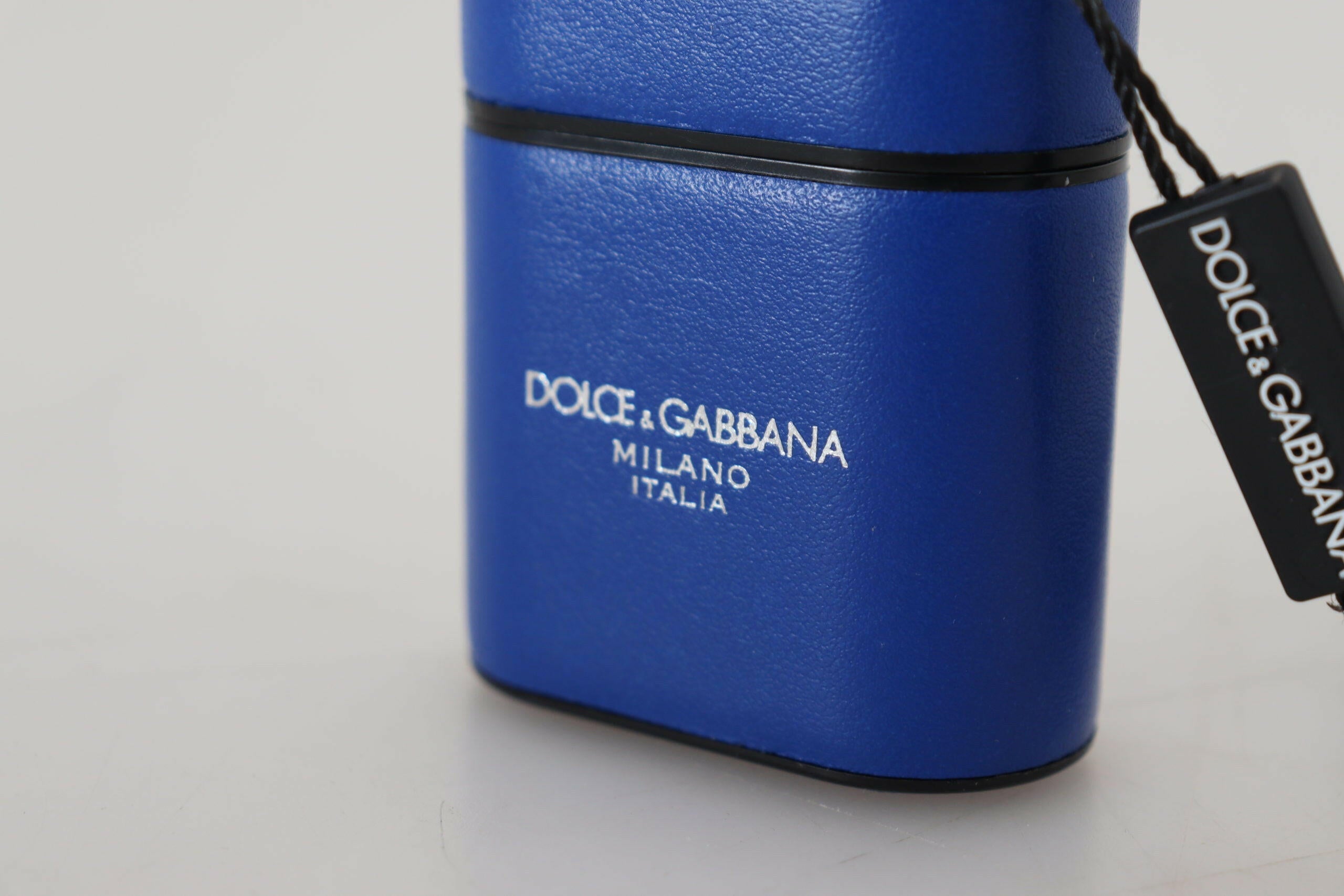 Dolce & Gabbana Blue Leather Silver Metal Logo Airpods Case.