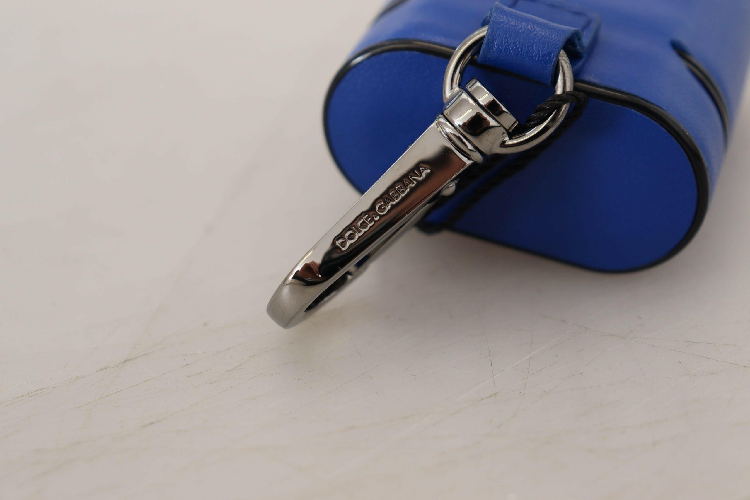 Dolce & Gabbana Blue Leather Silver Metal Logo Airpods Case.