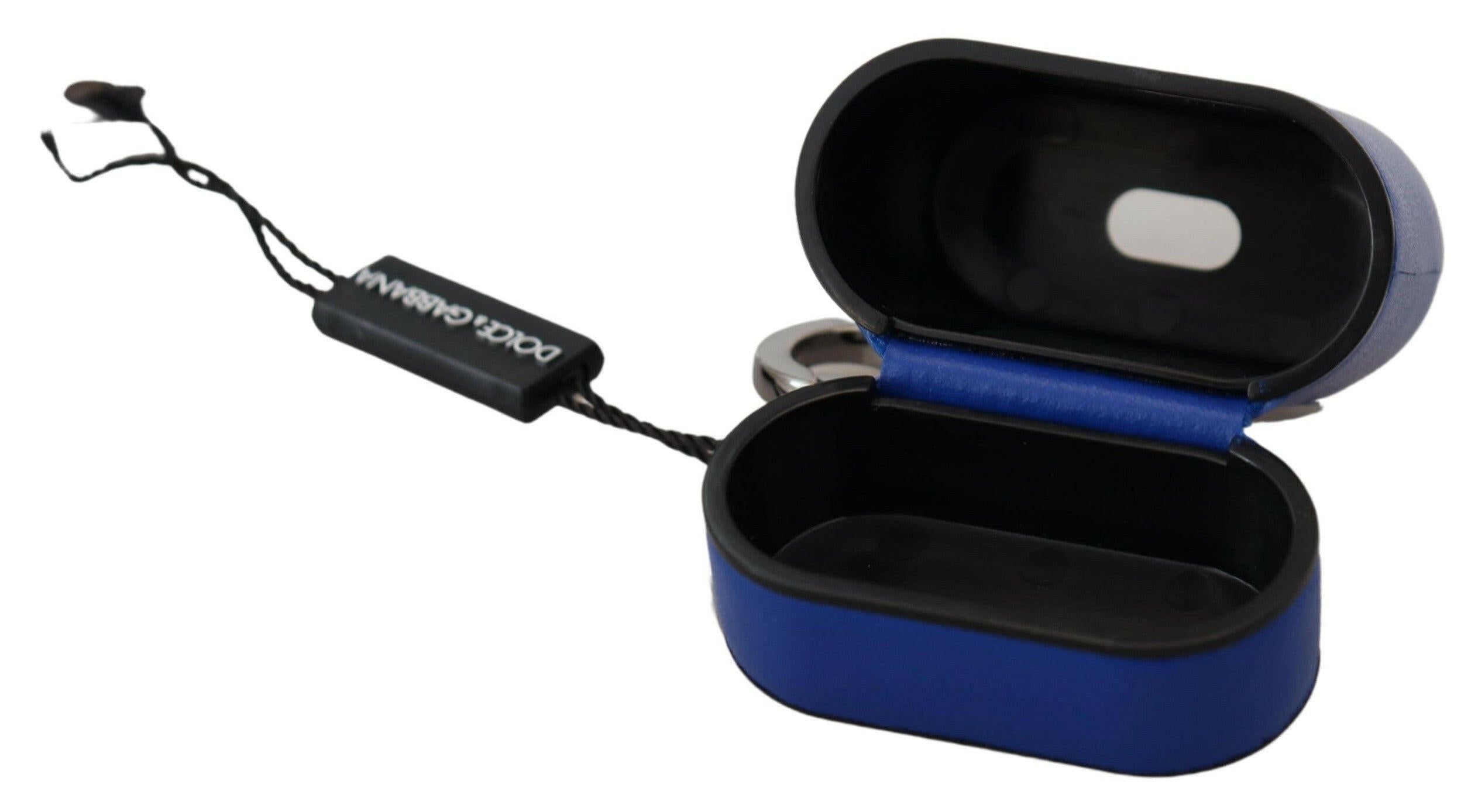 Dolce & Gabbana Blue Leather Silver Metal Logo Airpods Case.
