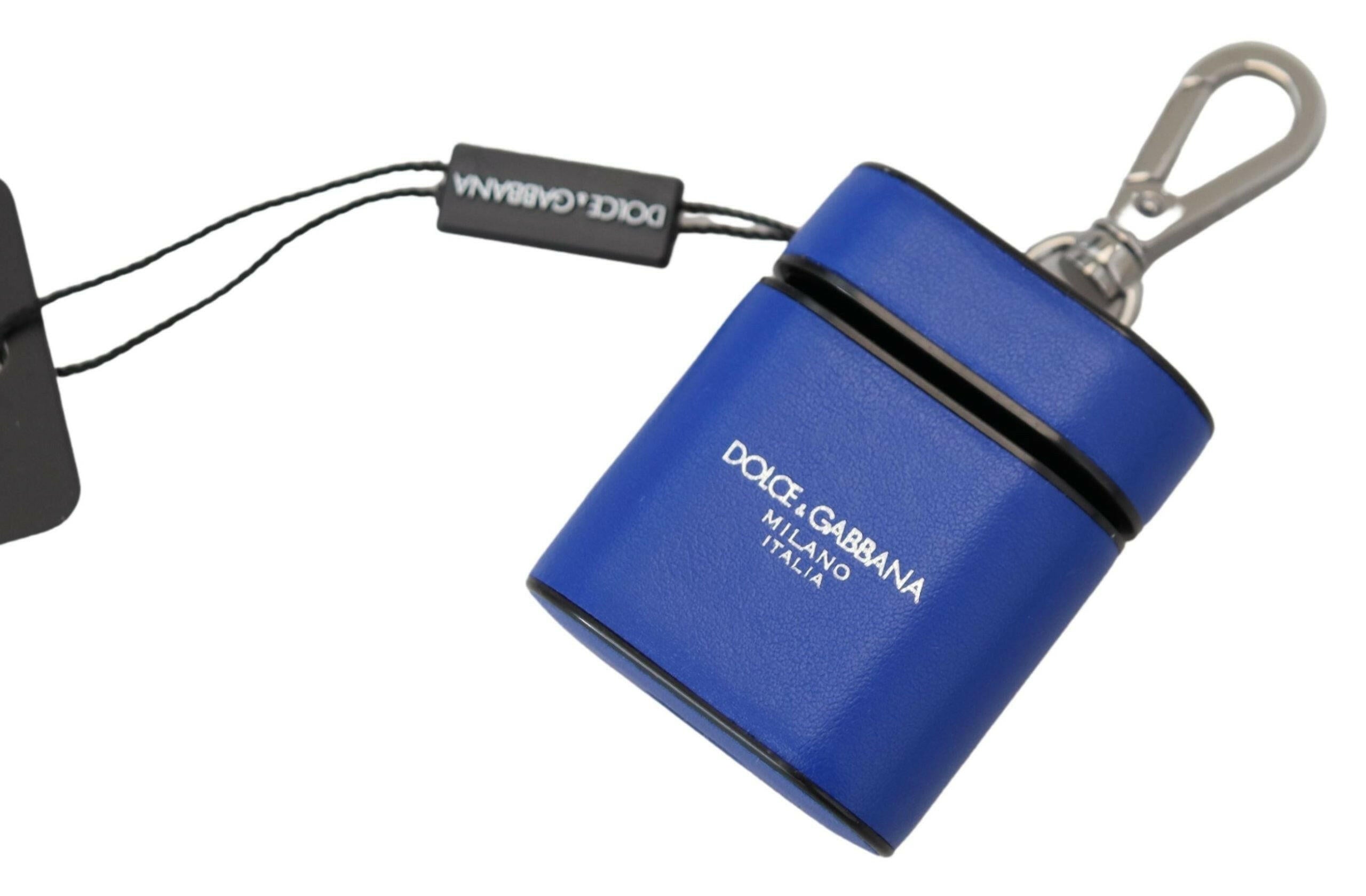 Dolce & Gabbana Blue Leather Silver Metal Logo Airpods Case.
