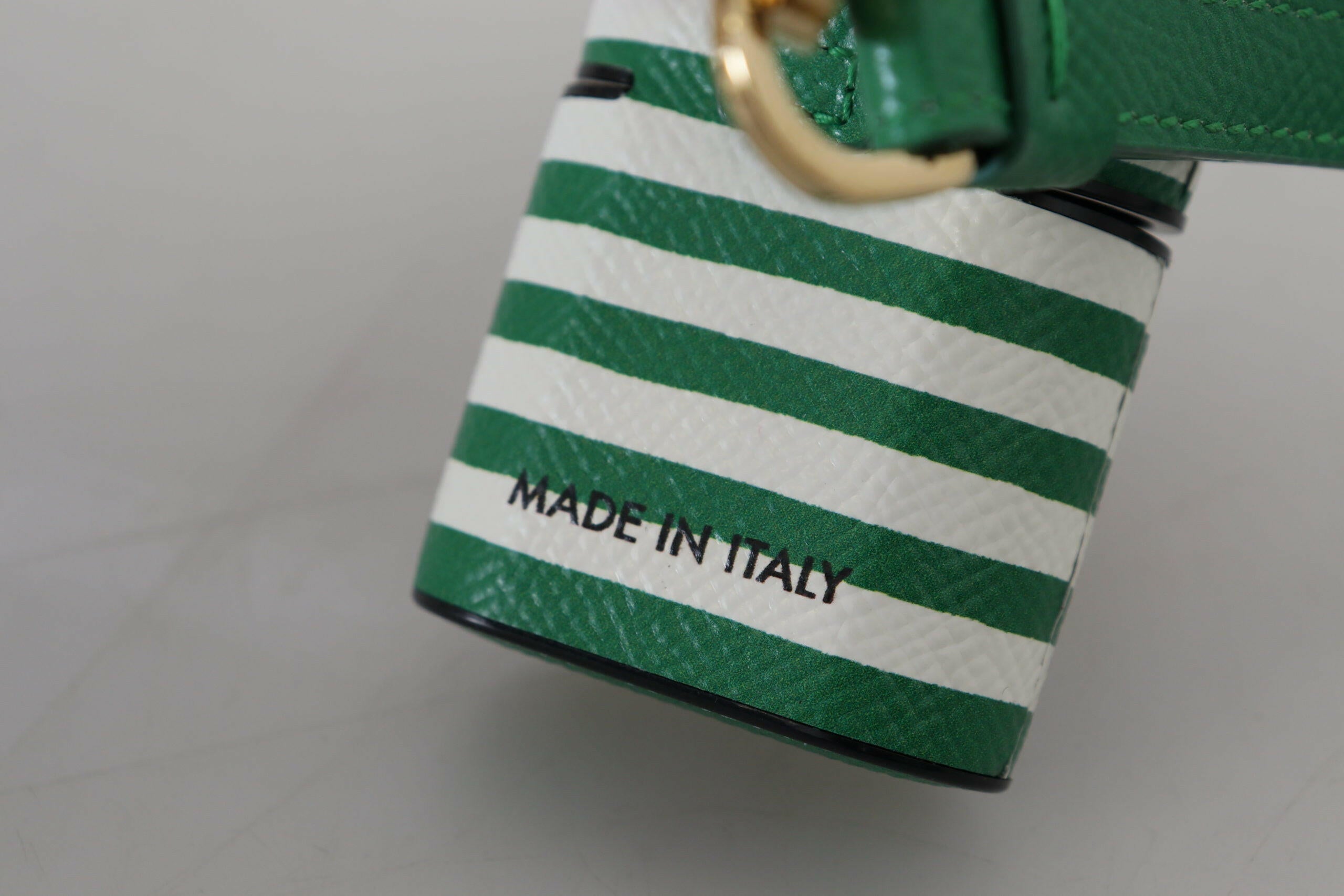 Dolce & Gabbana Green Leather Strap Gold Metal Logo Airpods Case.