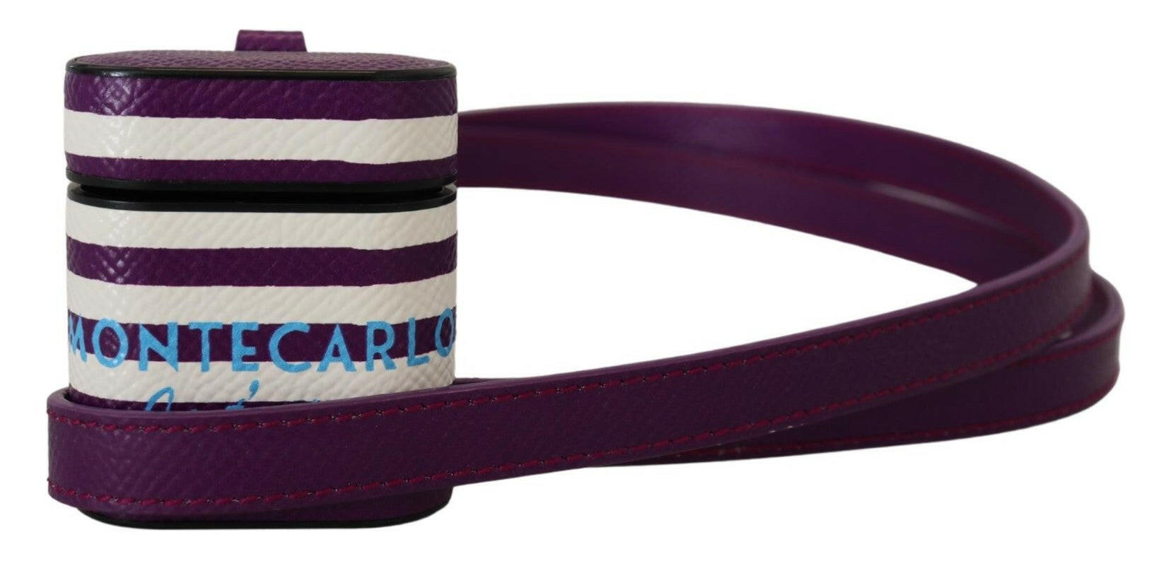 Dolce & Gabbana Purple Leather Strap Gold Metal Logo Airpods Case.