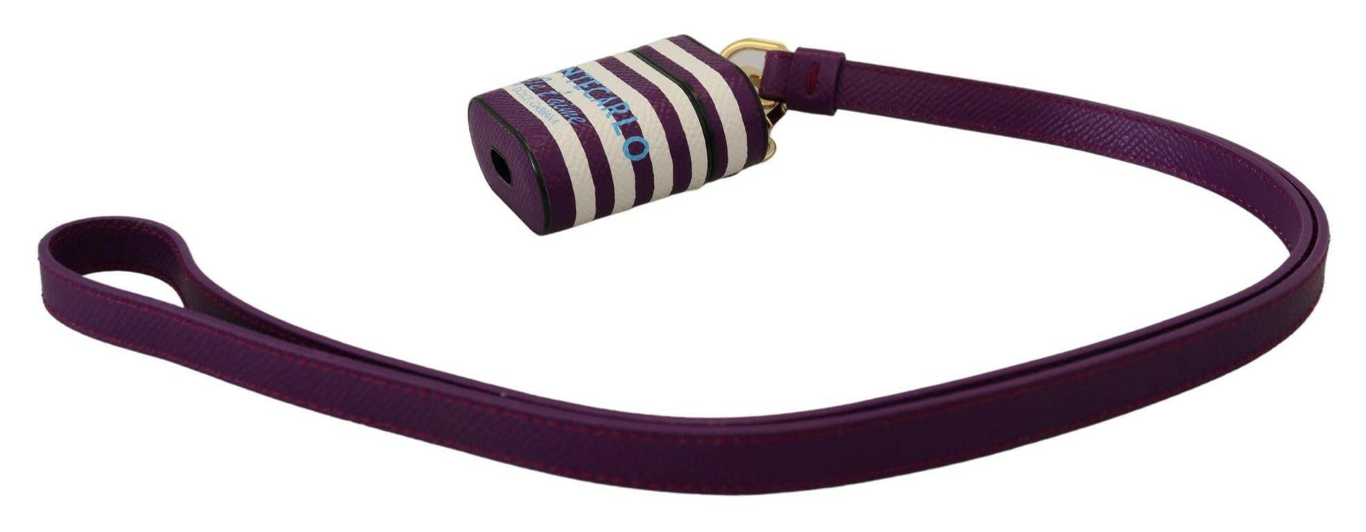 Dolce & Gabbana Purple Leather Strap Gold Metal Logo Airpods Case.