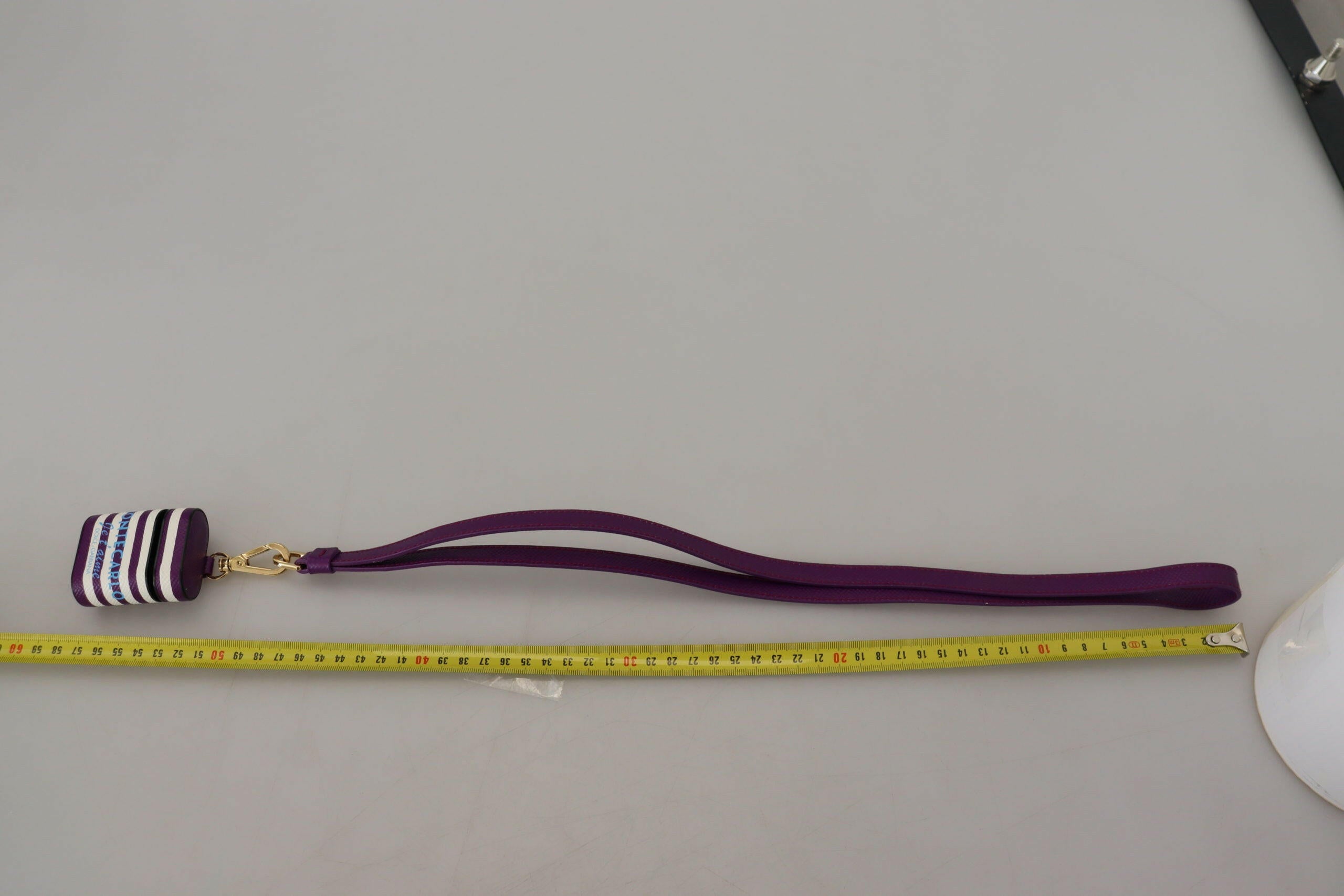 Dolce & Gabbana Purple Leather Strap Gold Metal Logo Airpods Case.