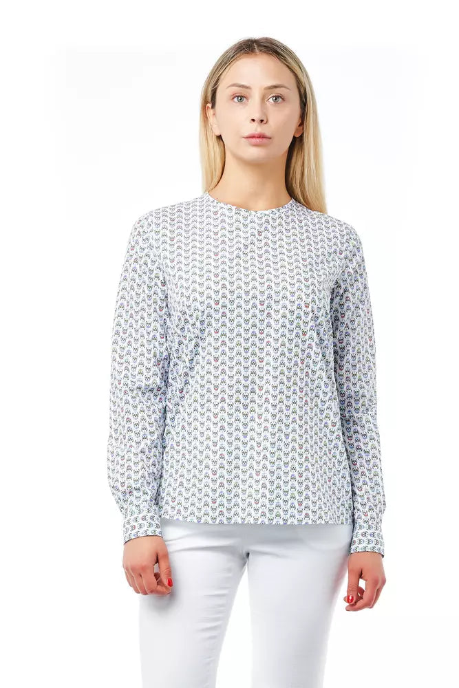 Bagutta White Cotton Women Shirt with Skull Print Closure Detail.