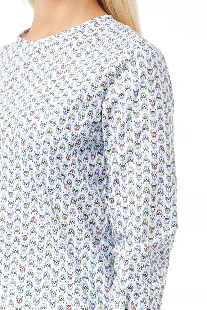 Bagutta White Cotton Women Shirt with Skull Print Closure Detail.