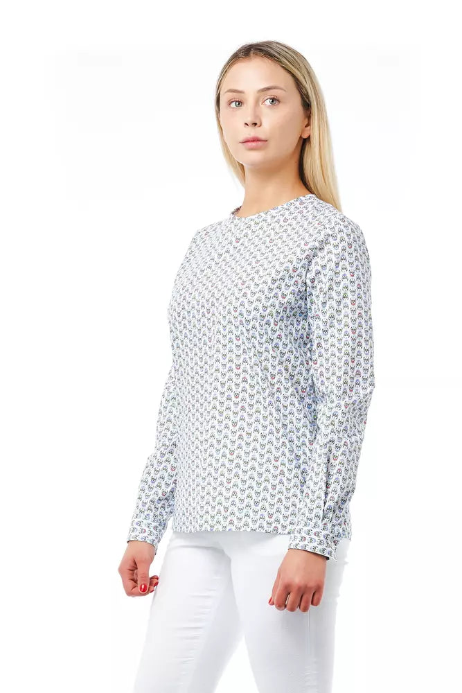 Bagutta White Cotton Women Shirt with Skull Print Closure Detail.
