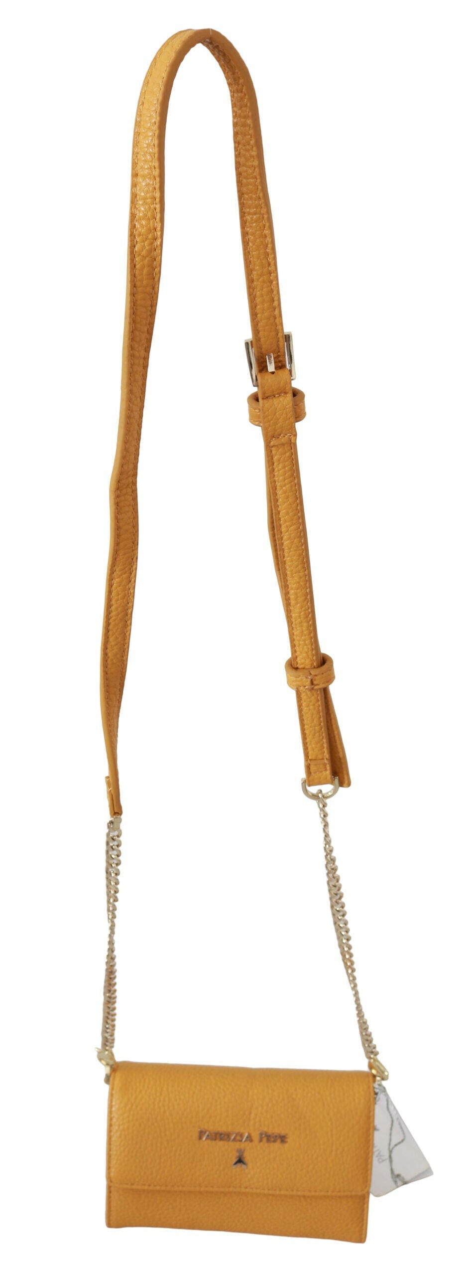Patrizia Pepe Yellow Logo Leather Shoulder Strap Sling Bag.