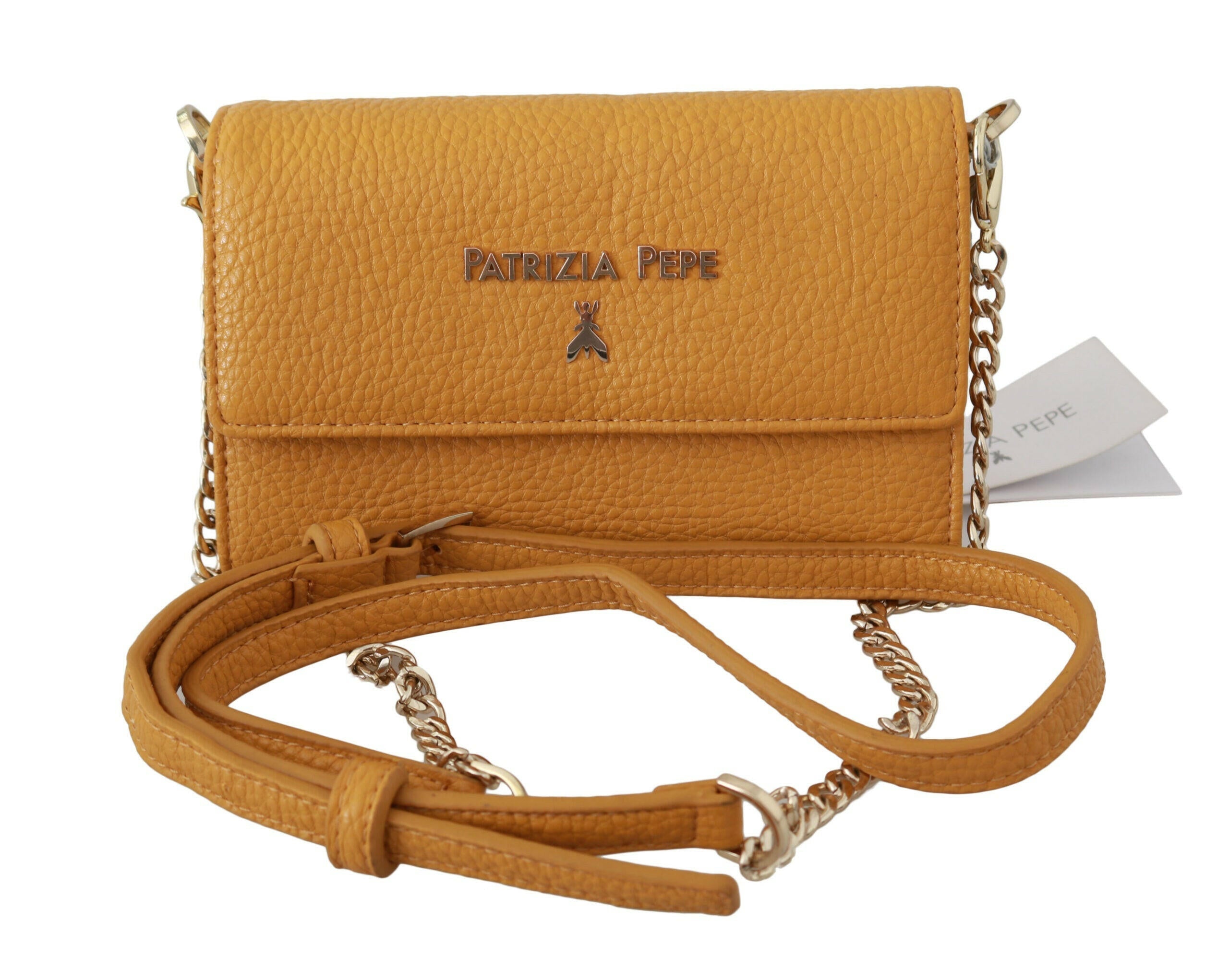 Patrizia Pepe Yellow Logo Leather Shoulder Strap Sling Bag.