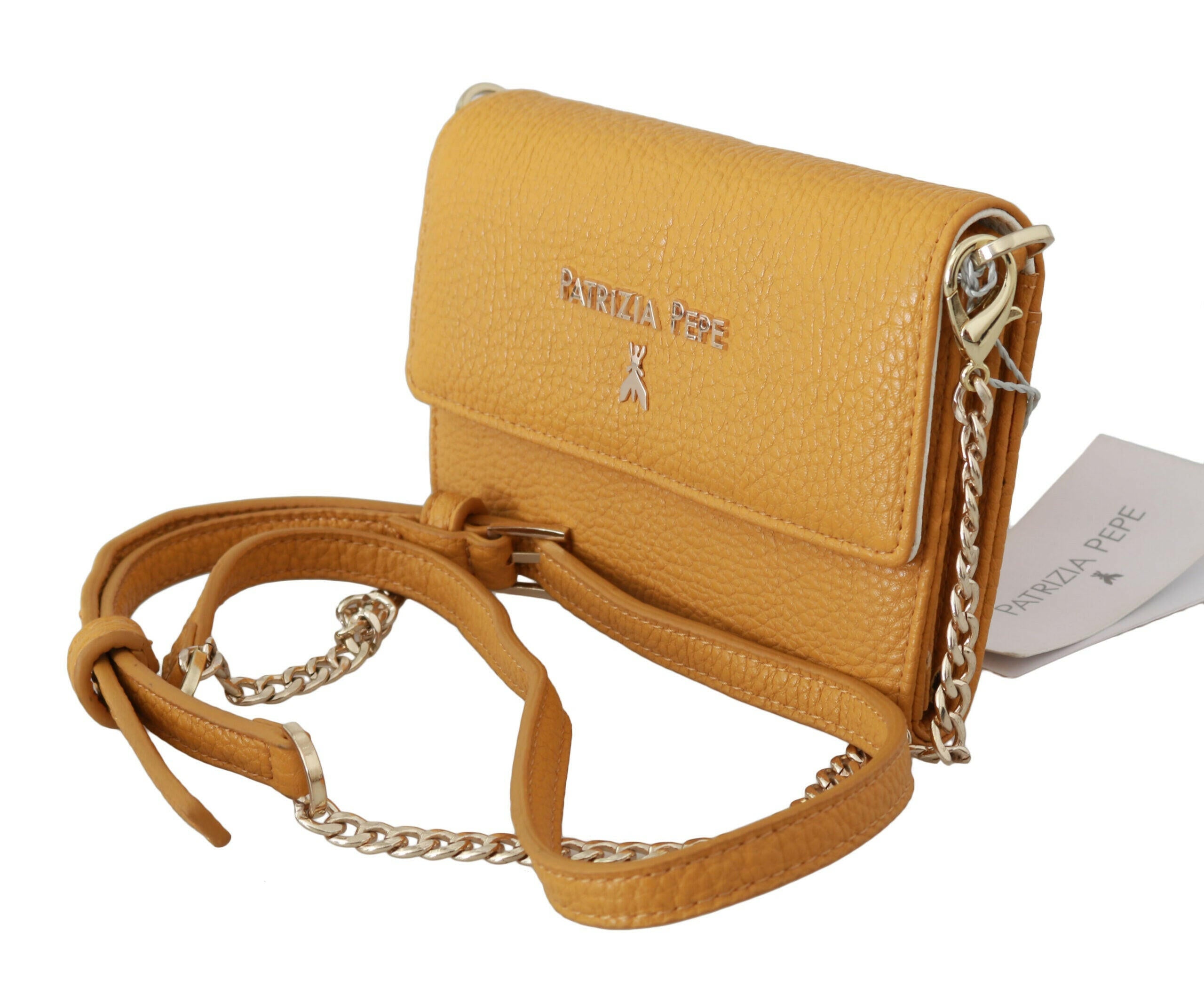 Patrizia Pepe Yellow Logo Leather Shoulder Strap Sling Bag.