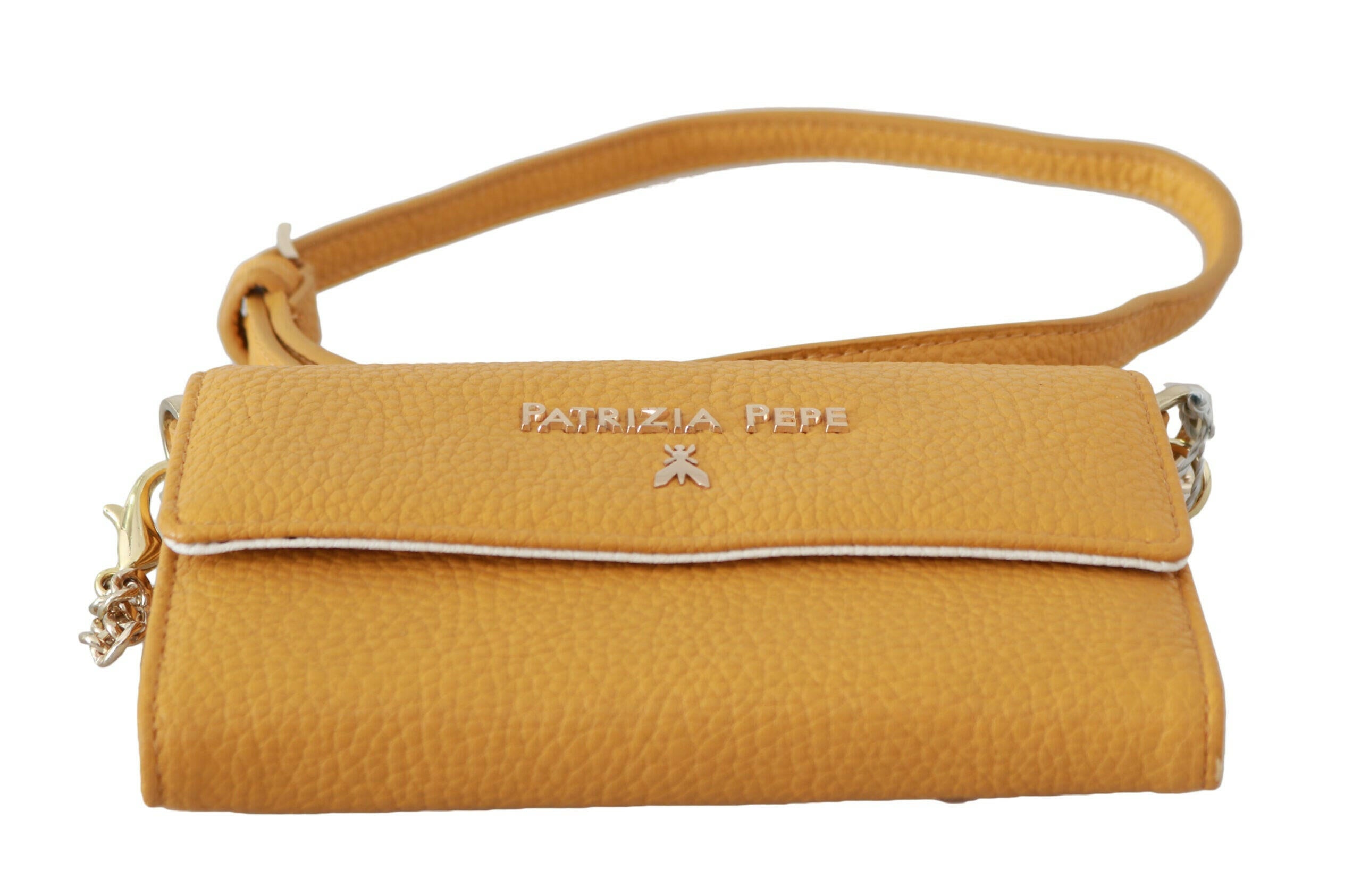 Patrizia Pepe Yellow Logo Leather Shoulder Strap Sling Bag.