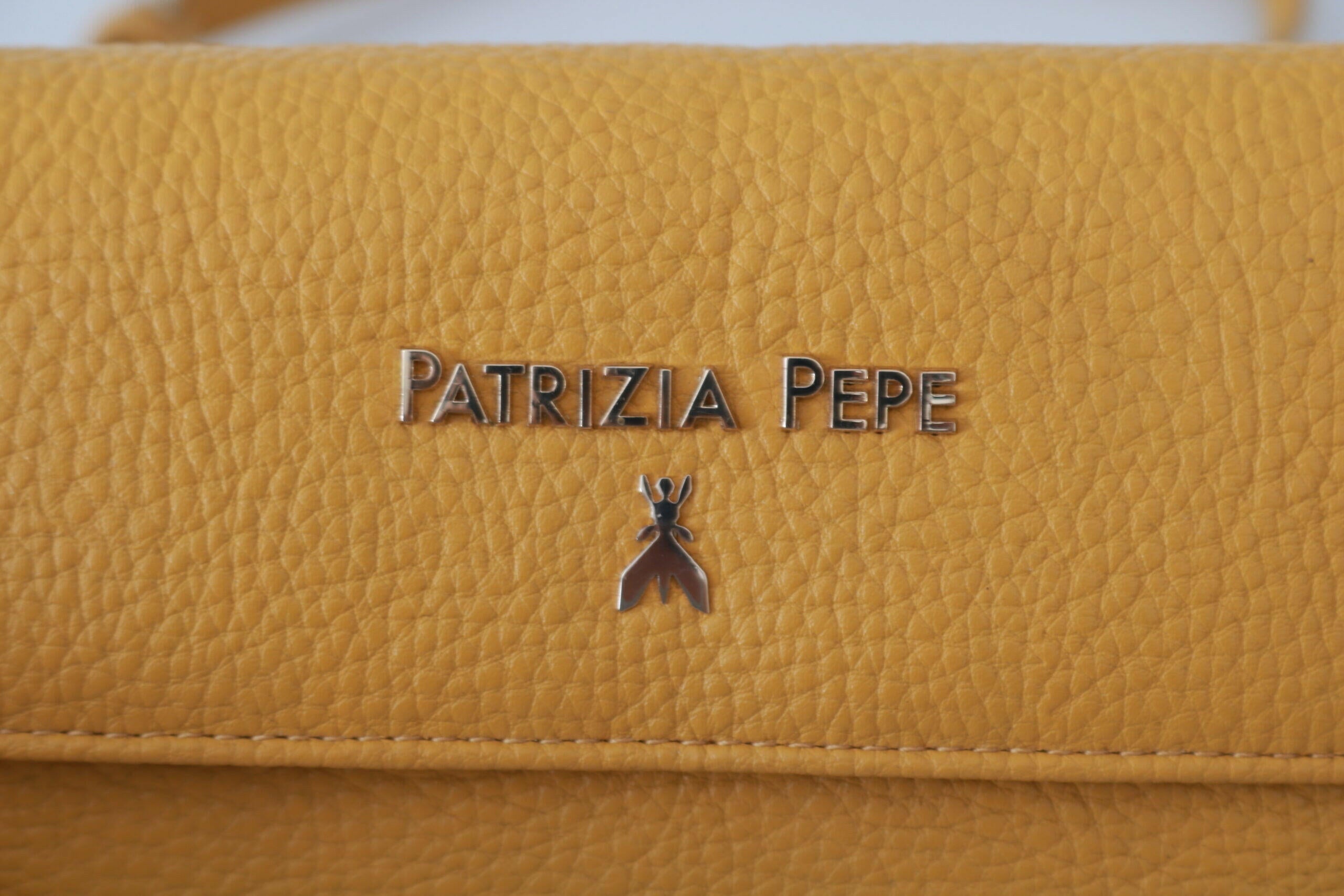 Patrizia Pepe Yellow Logo Leather Shoulder Strap Sling Bag.