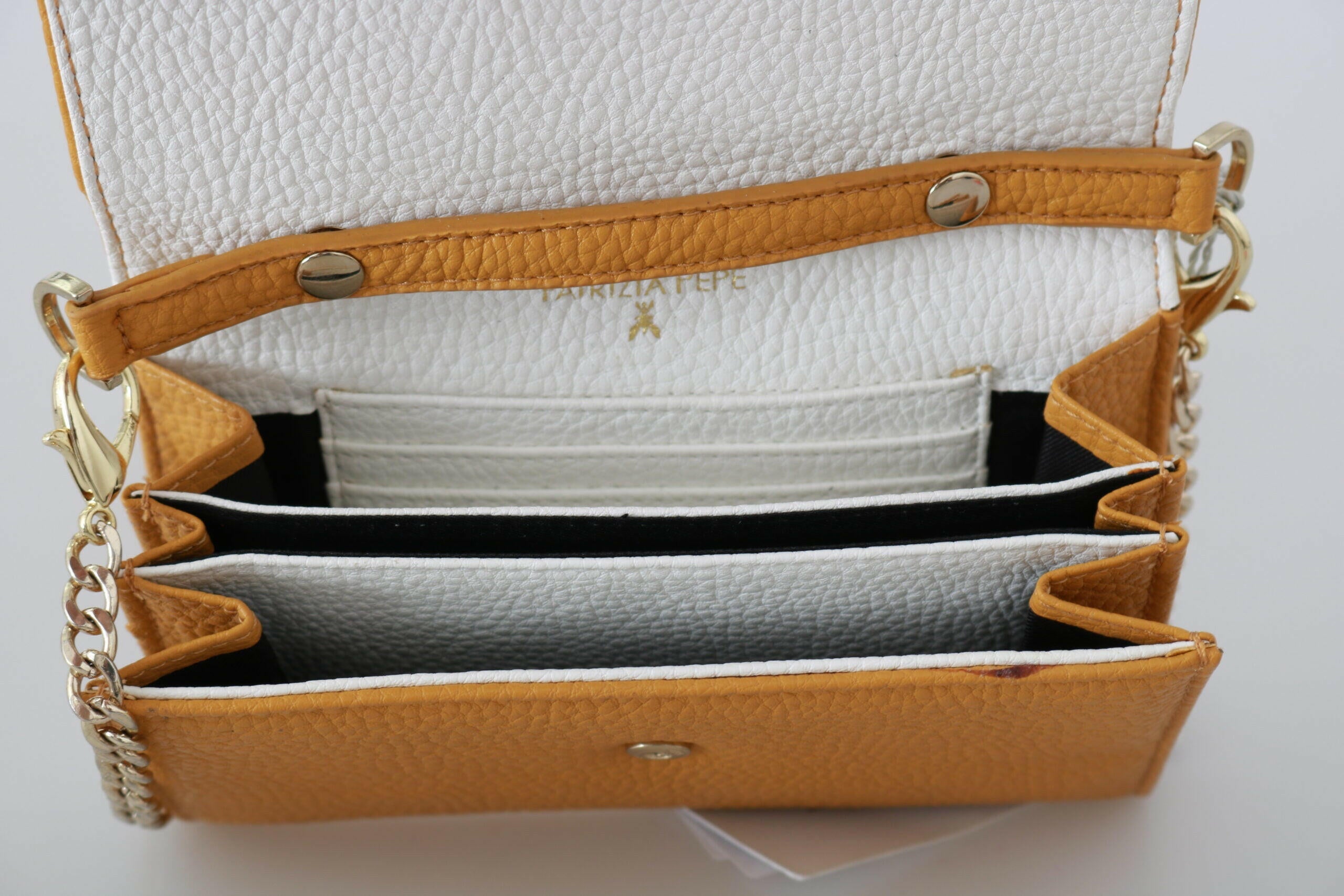 Patrizia Pepe Yellow Logo Leather Shoulder Strap Sling Bag.