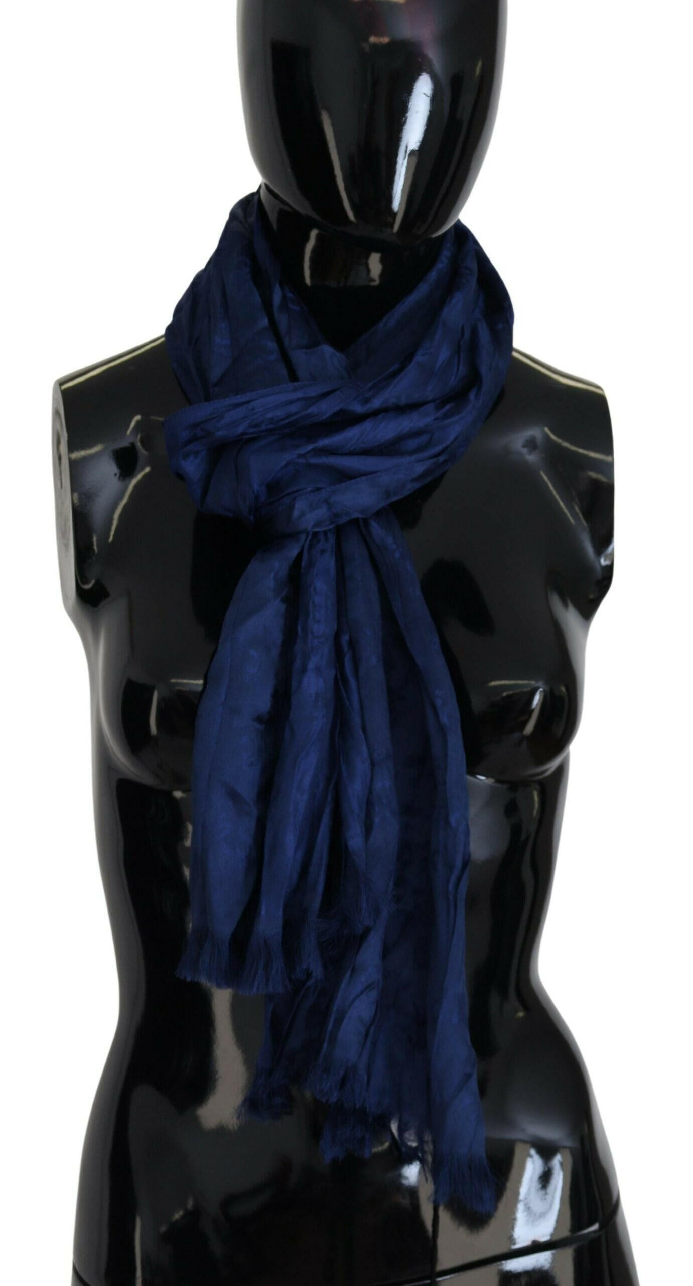 Costume National Blue Silk Shawl Foulard Fringes Scarf.
