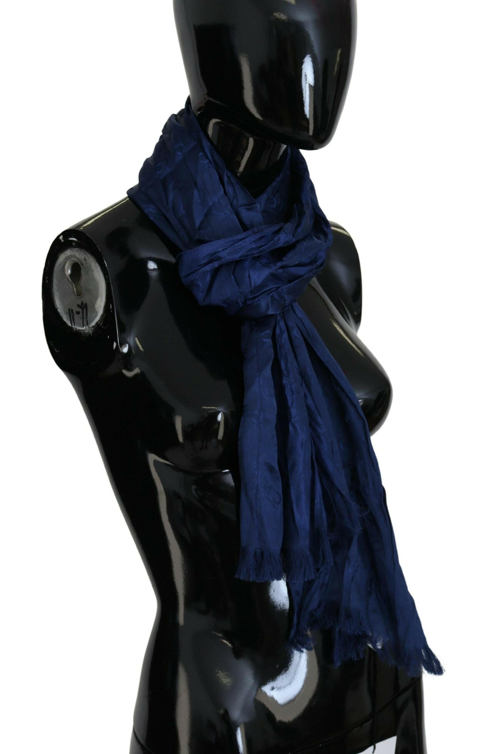 Costume National Blue Silk Shawl Foulard Fringes Scarf.