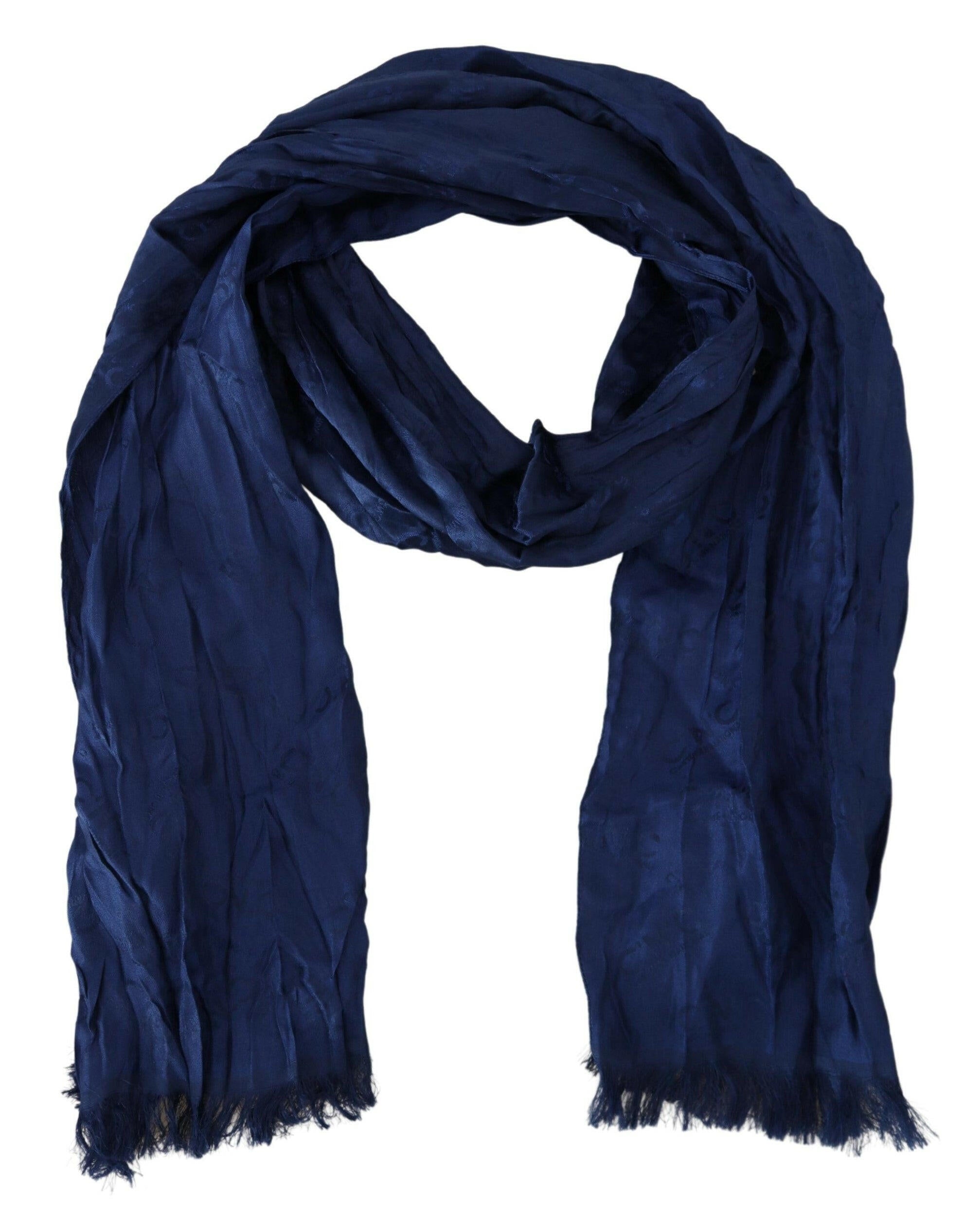 Costume National Blue Silk Shawl Foulard Fringes Scarf.