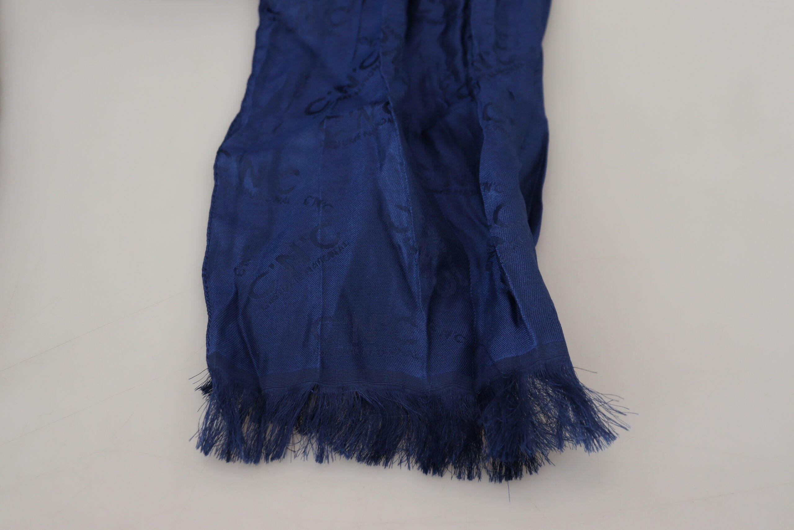 Costume National Blue Silk Shawl Foulard Fringes Scarf.