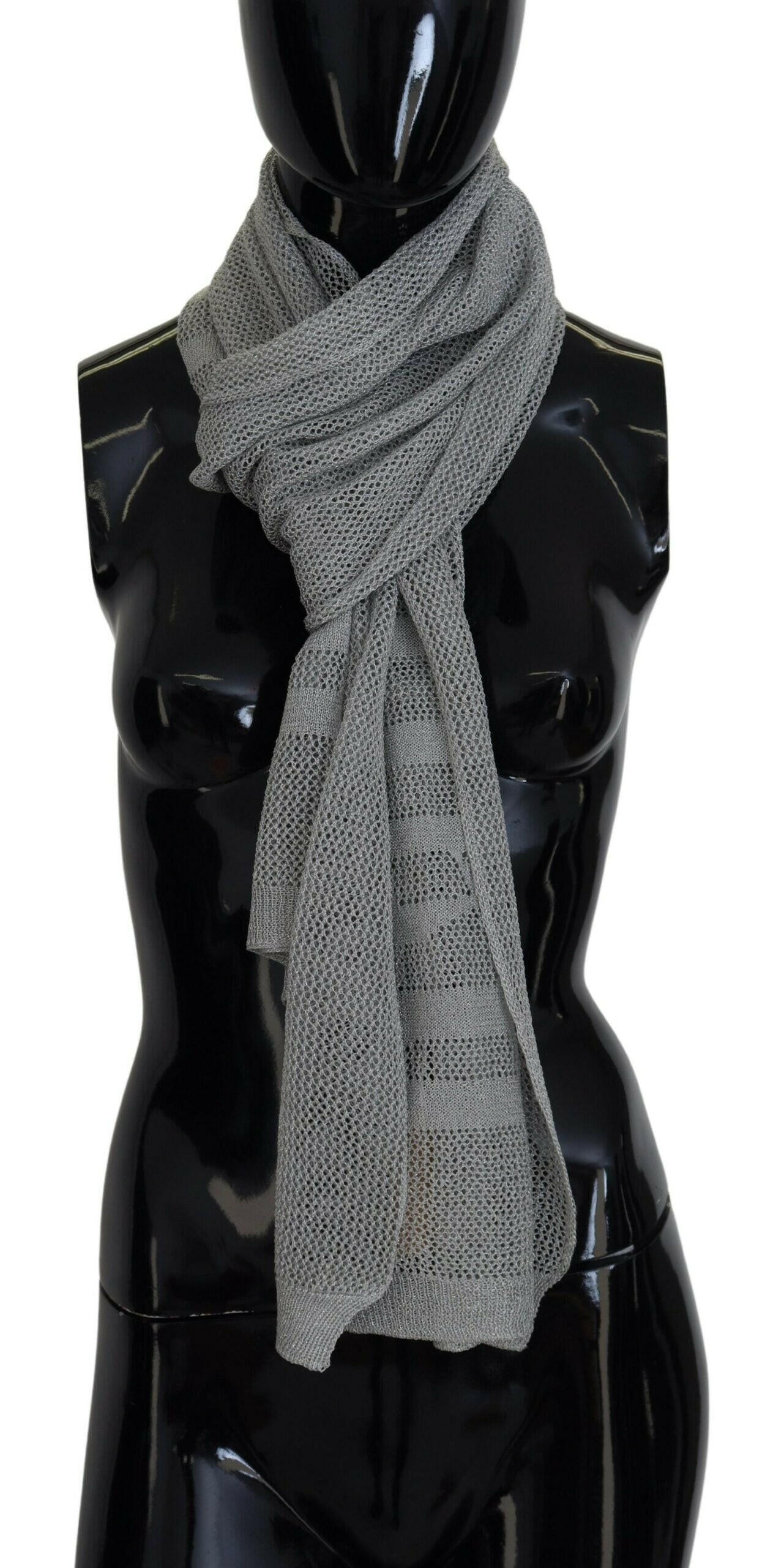 John Galliano Gray Logo Knitted Neck Wrap Shawl Foulard Scarf.