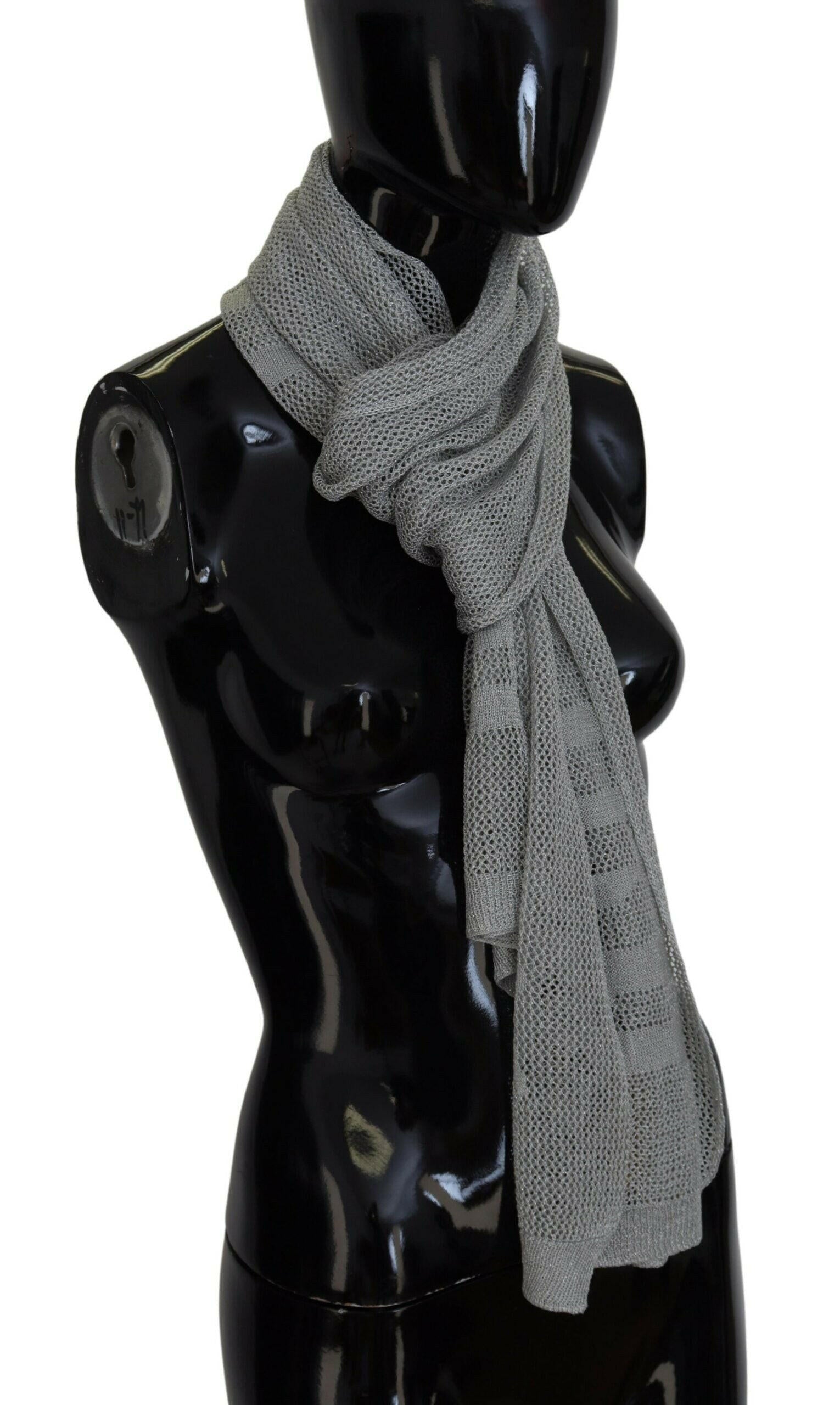 John Galliano Gray Logo Knitted Neck Wrap Shawl Foulard Scarf.
