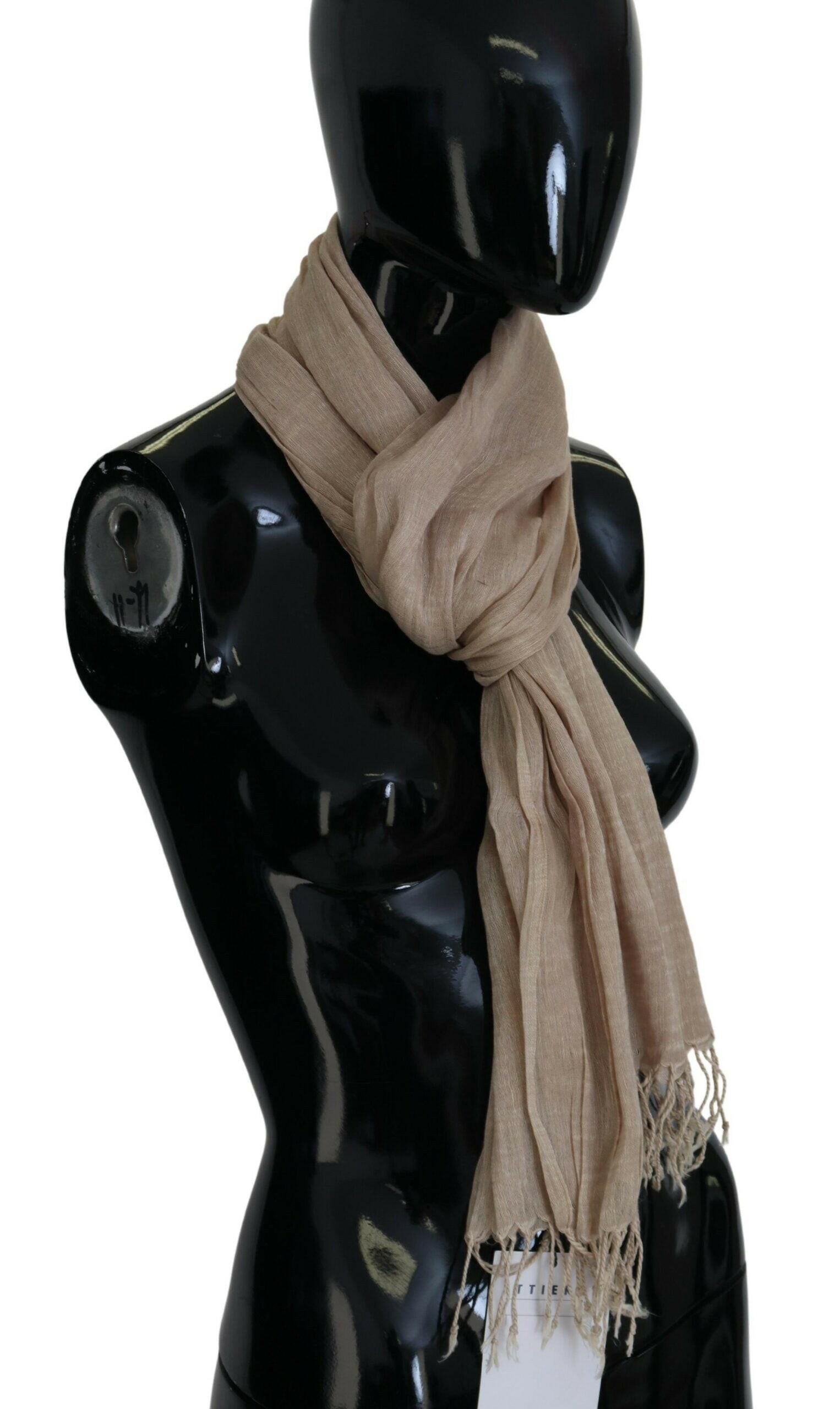 Costume National Beige Cotton Shawl Foulard Fringe Scarf.