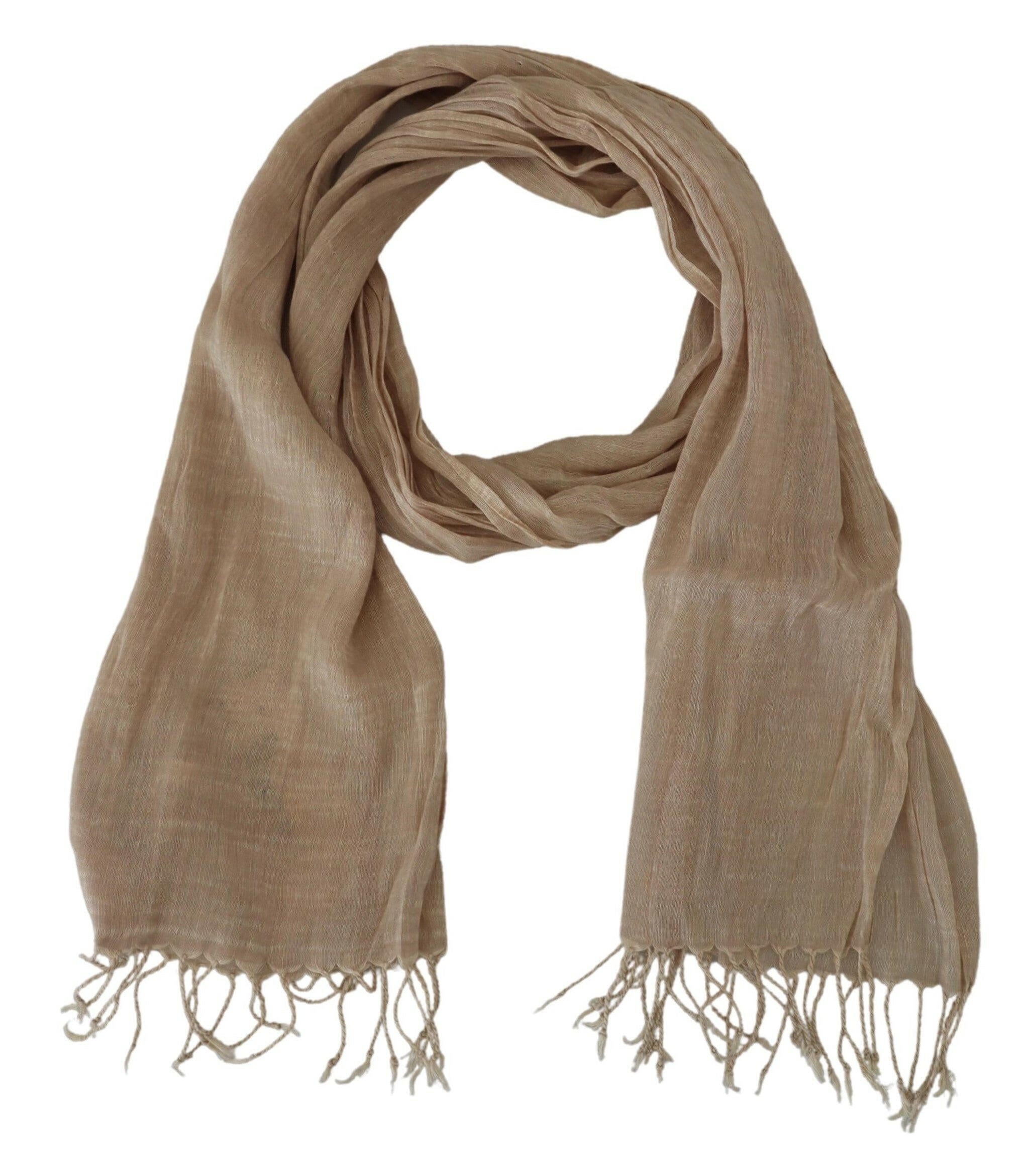 Costume National Beige Cotton Shawl Foulard Fringe Scarf.
