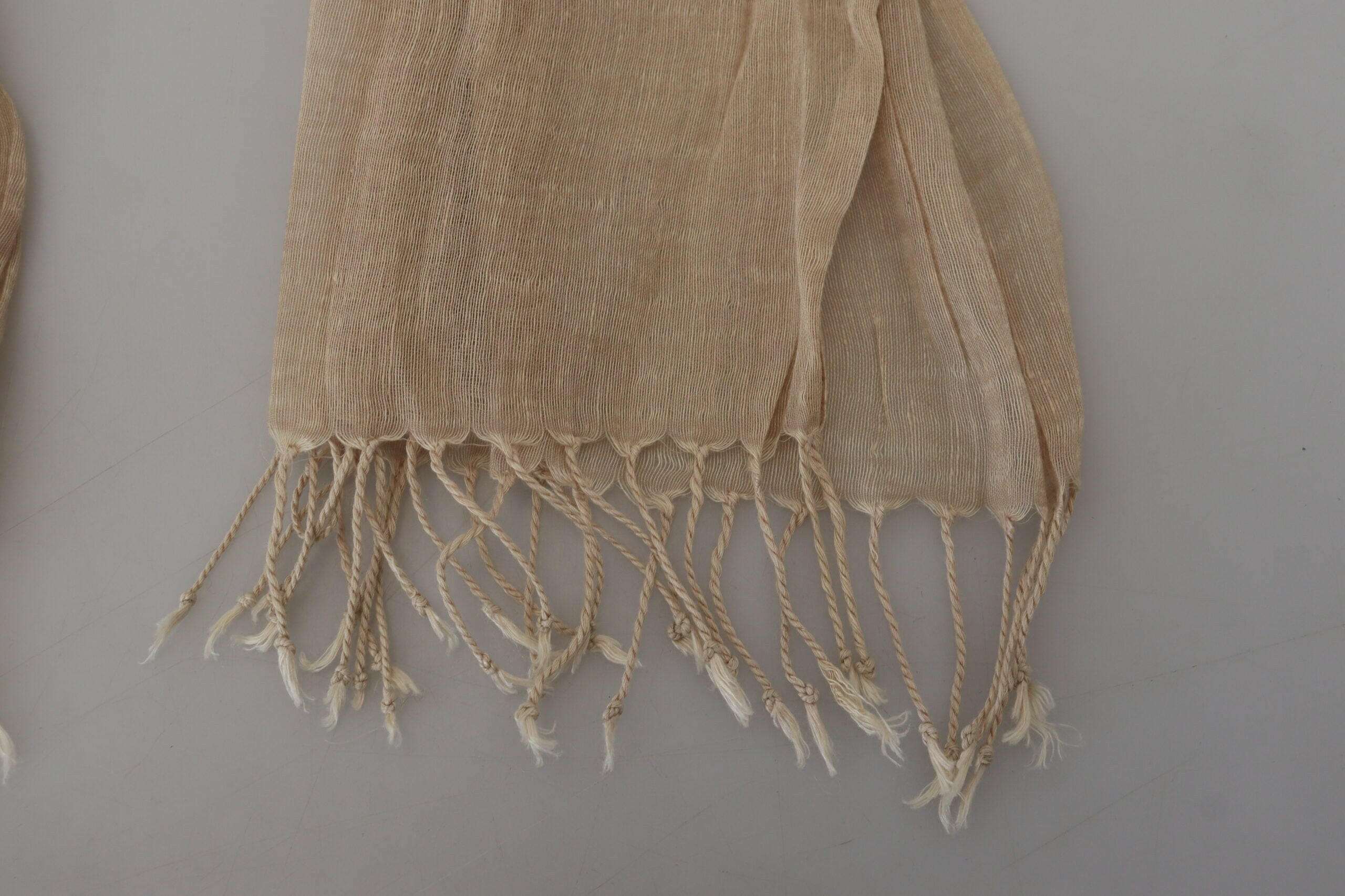 Costume National Beige Cotton Shawl Foulard Fringe Scarf.