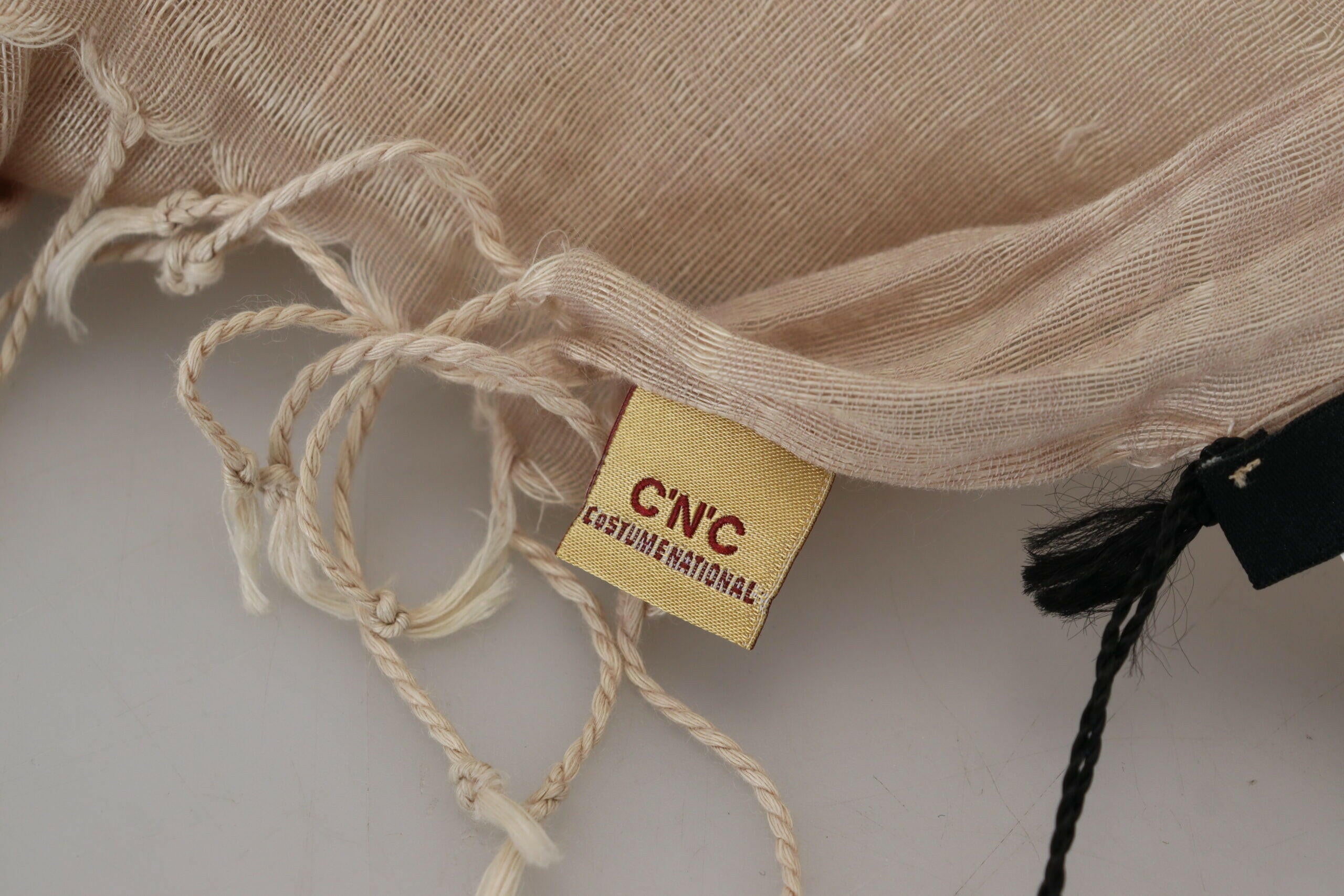 Costume National Beige Cotton Shawl Foulard Fringe Scarf.