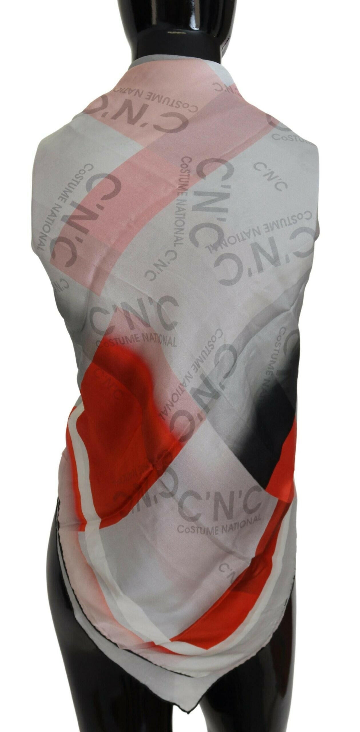 Costume National Gray Red Shawl Foulard Wrap Scarf.