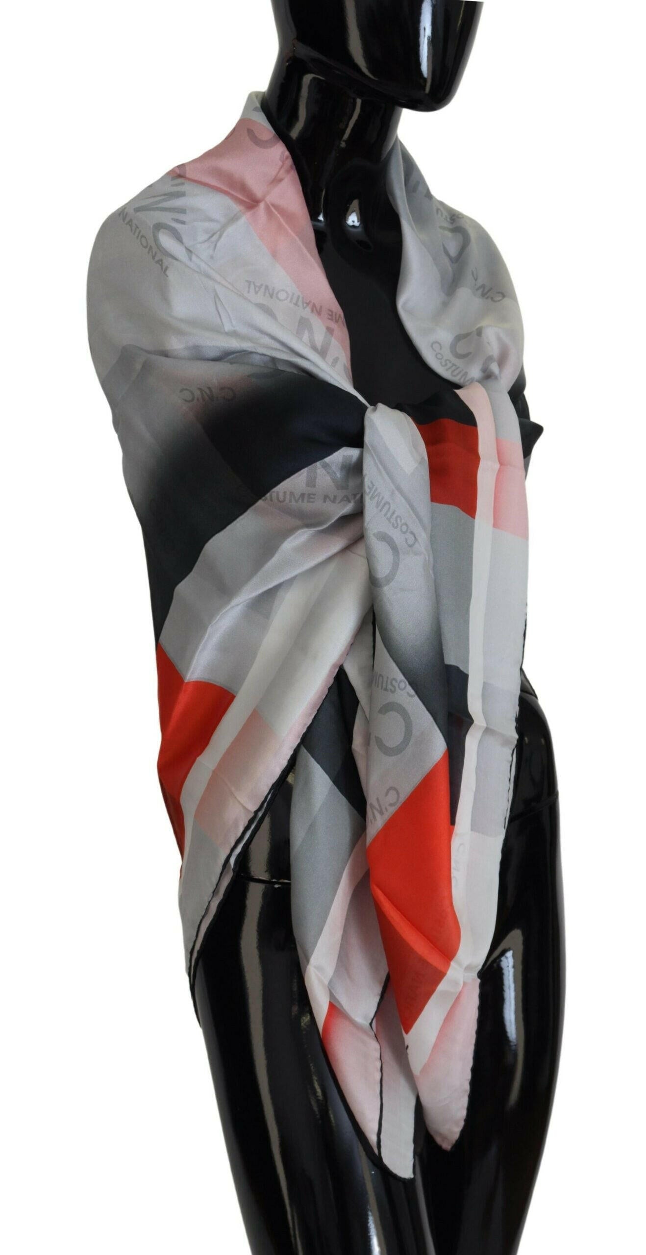 Costume National Gray Red Shawl Foulard Wrap Scarf.