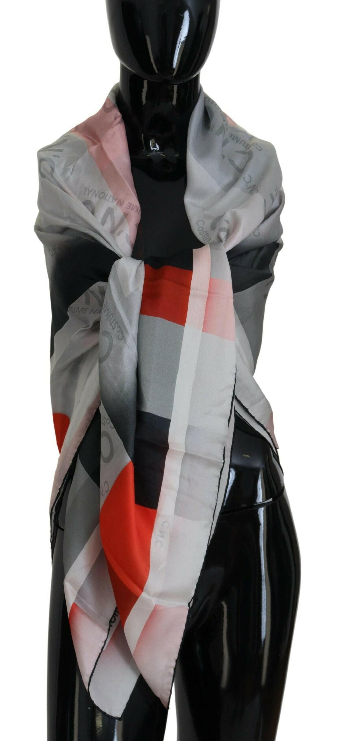 Costume National Gray Red Shawl Foulard Wrap Scarf.