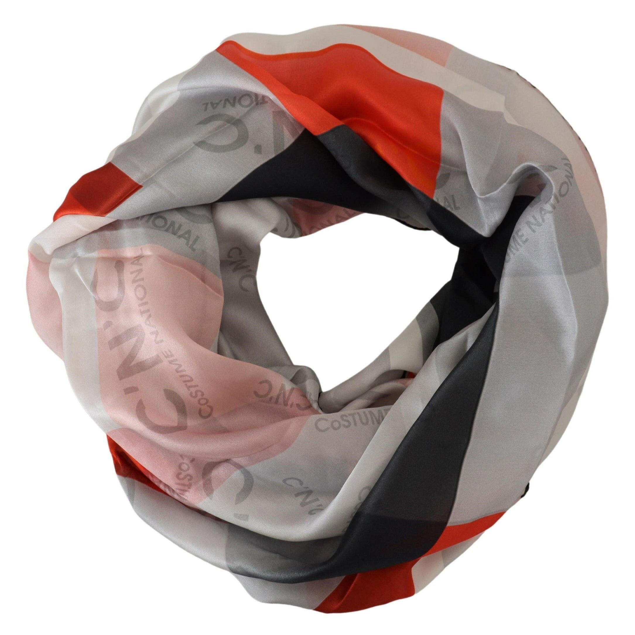 Costume National Gray Red Shawl Foulard Wrap Scarf.