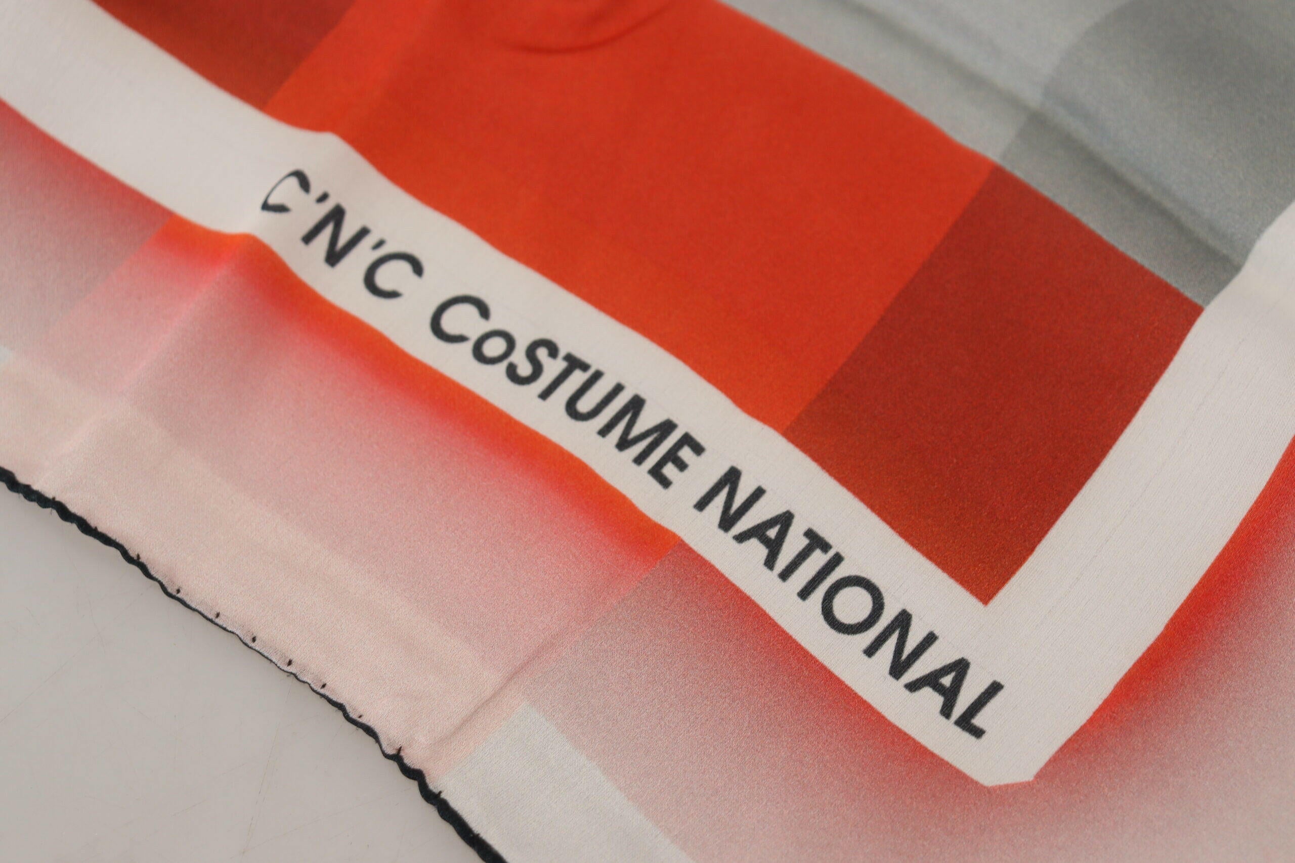 Costume National Gray Red Shawl Foulard Wrap Scarf.