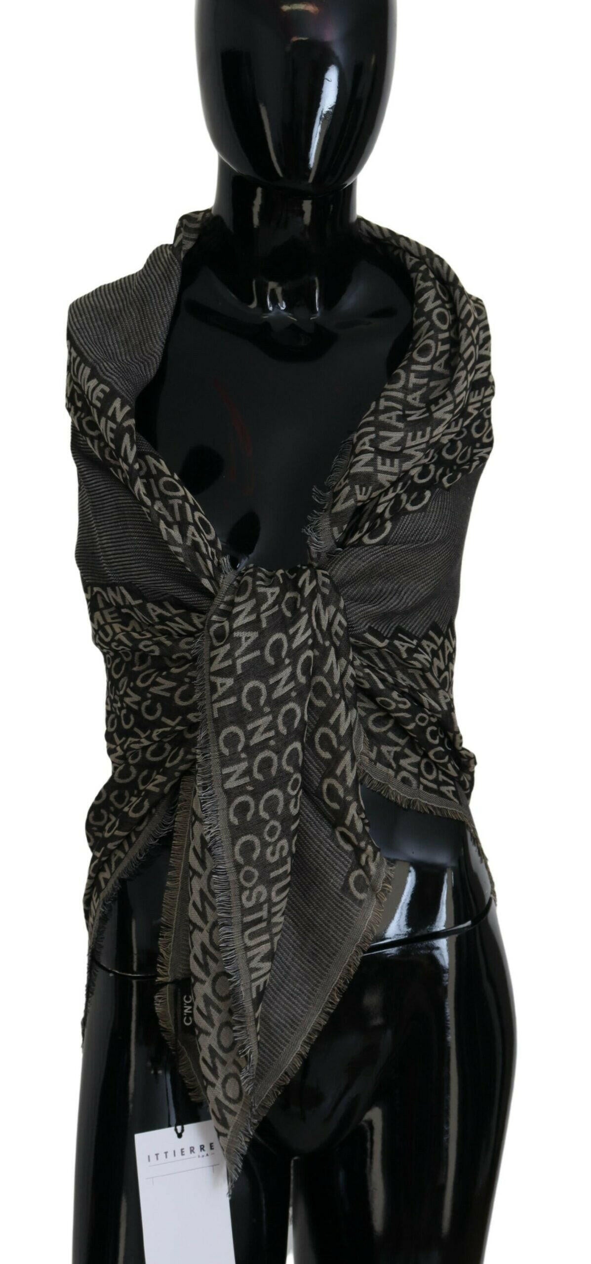 Costume National Gray Logo Knit Neck Wrap Shawl Scarf.