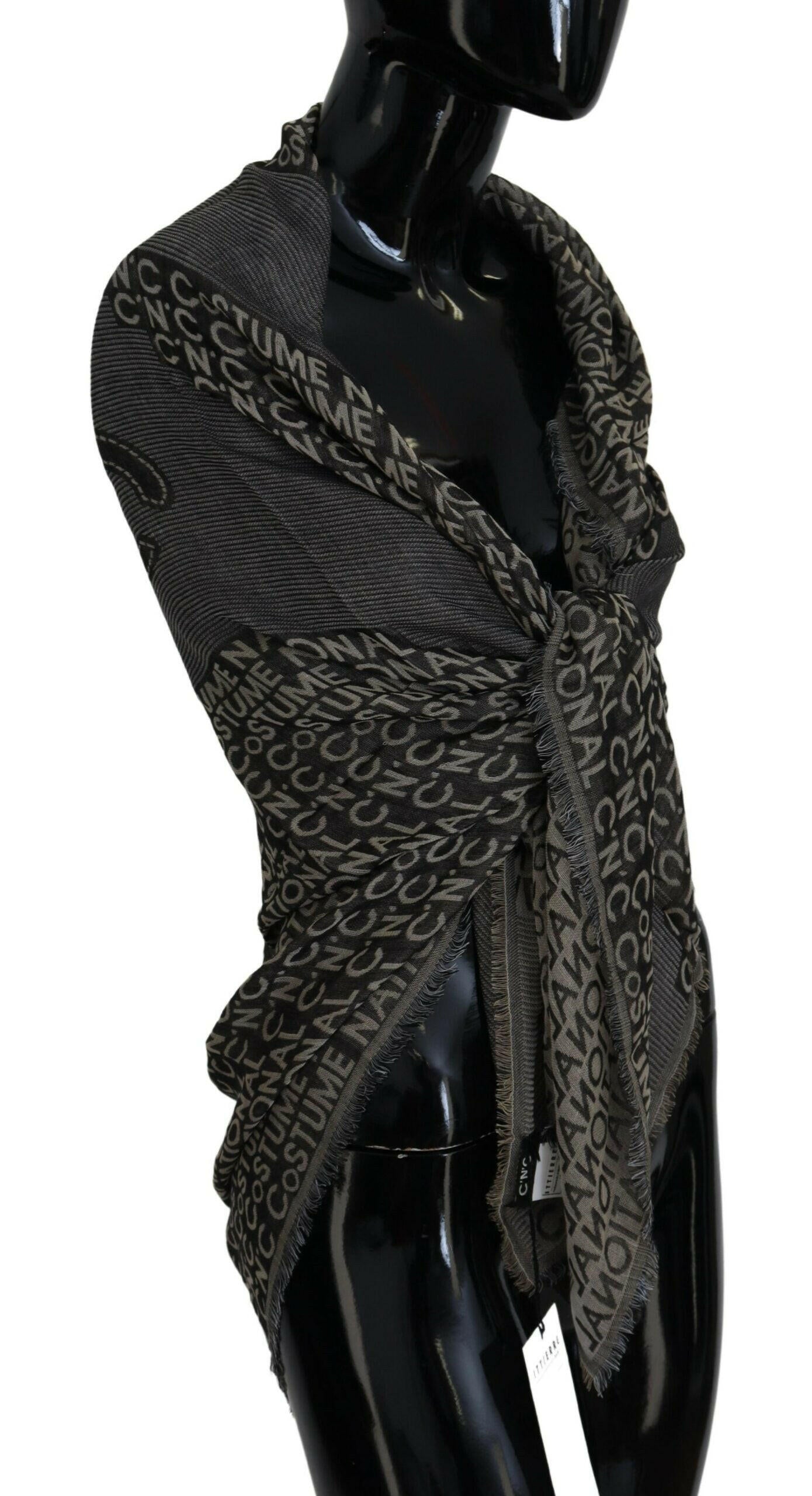 Costume National Gray Logo Knit Neck Wrap Shawl Scarf.