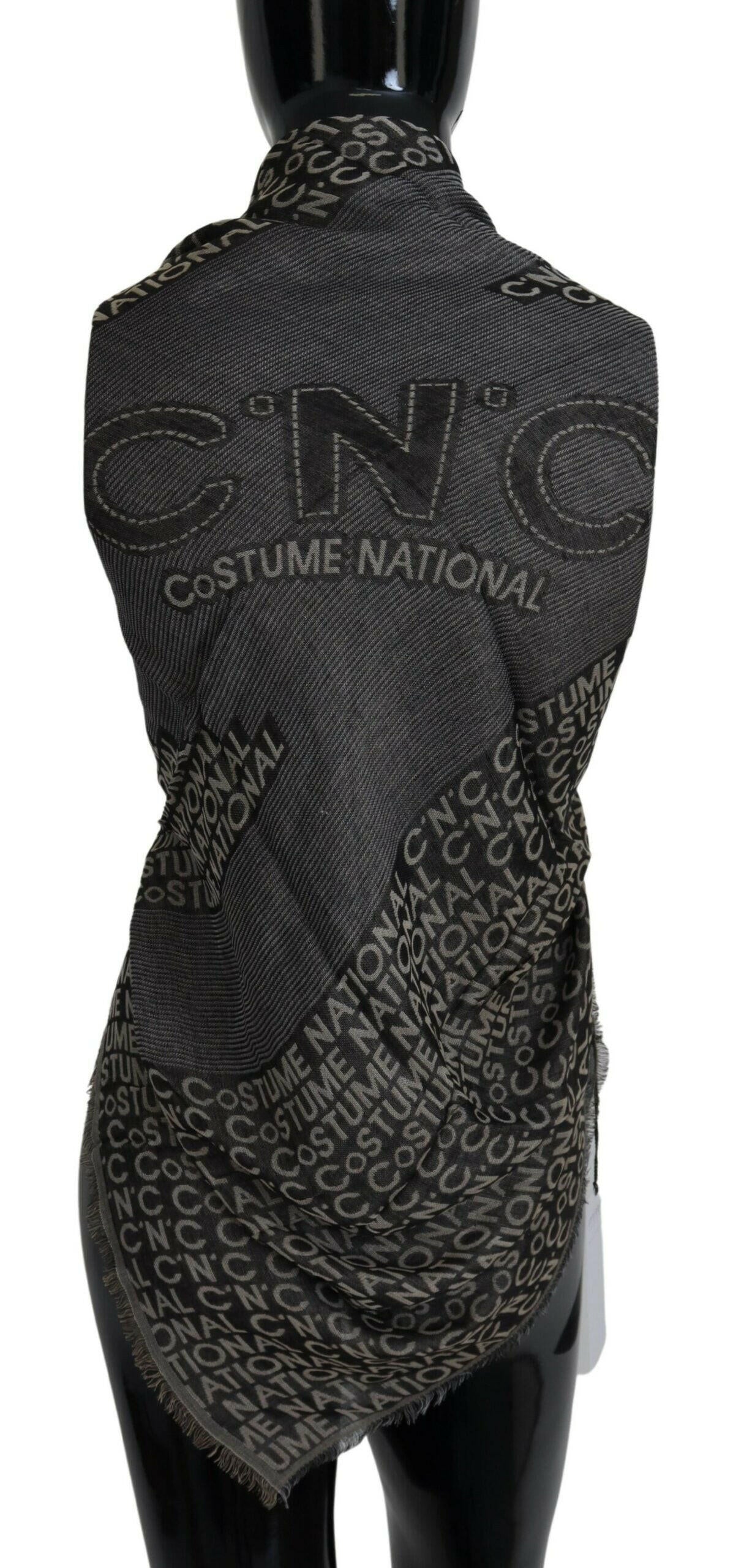 Costume National Gray Logo Knit Neck Wrap Shawl Scarf.