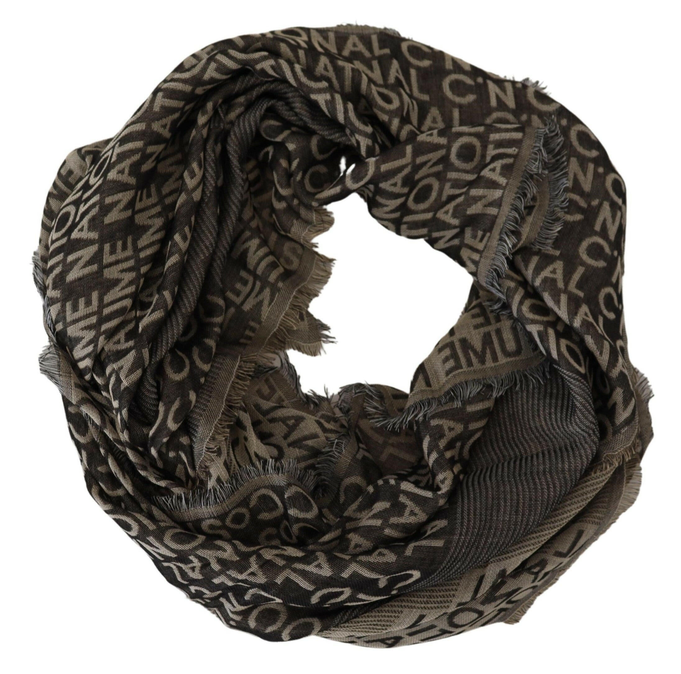 Costume National Gray Logo Knit Neck Wrap Shawl Scarf.
