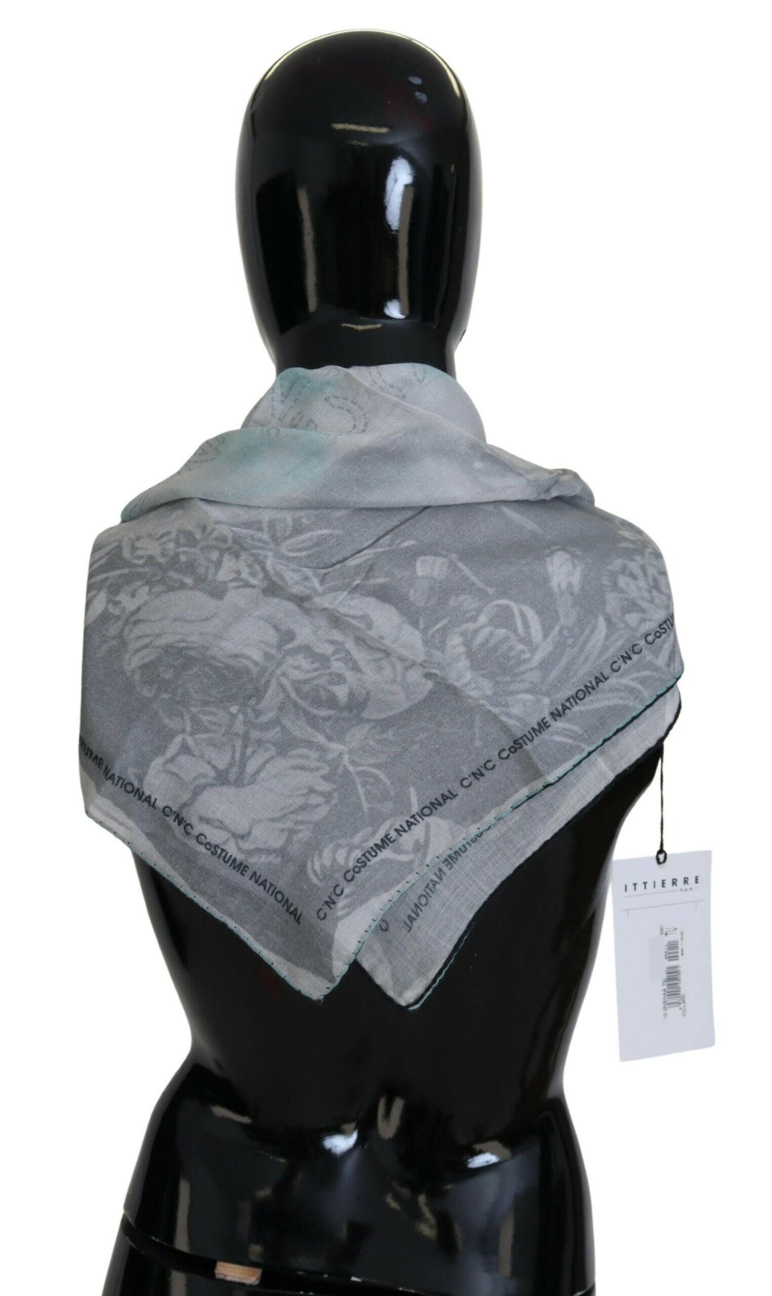 Costume National Gray Print Shawl Foulard Branded Scarf.