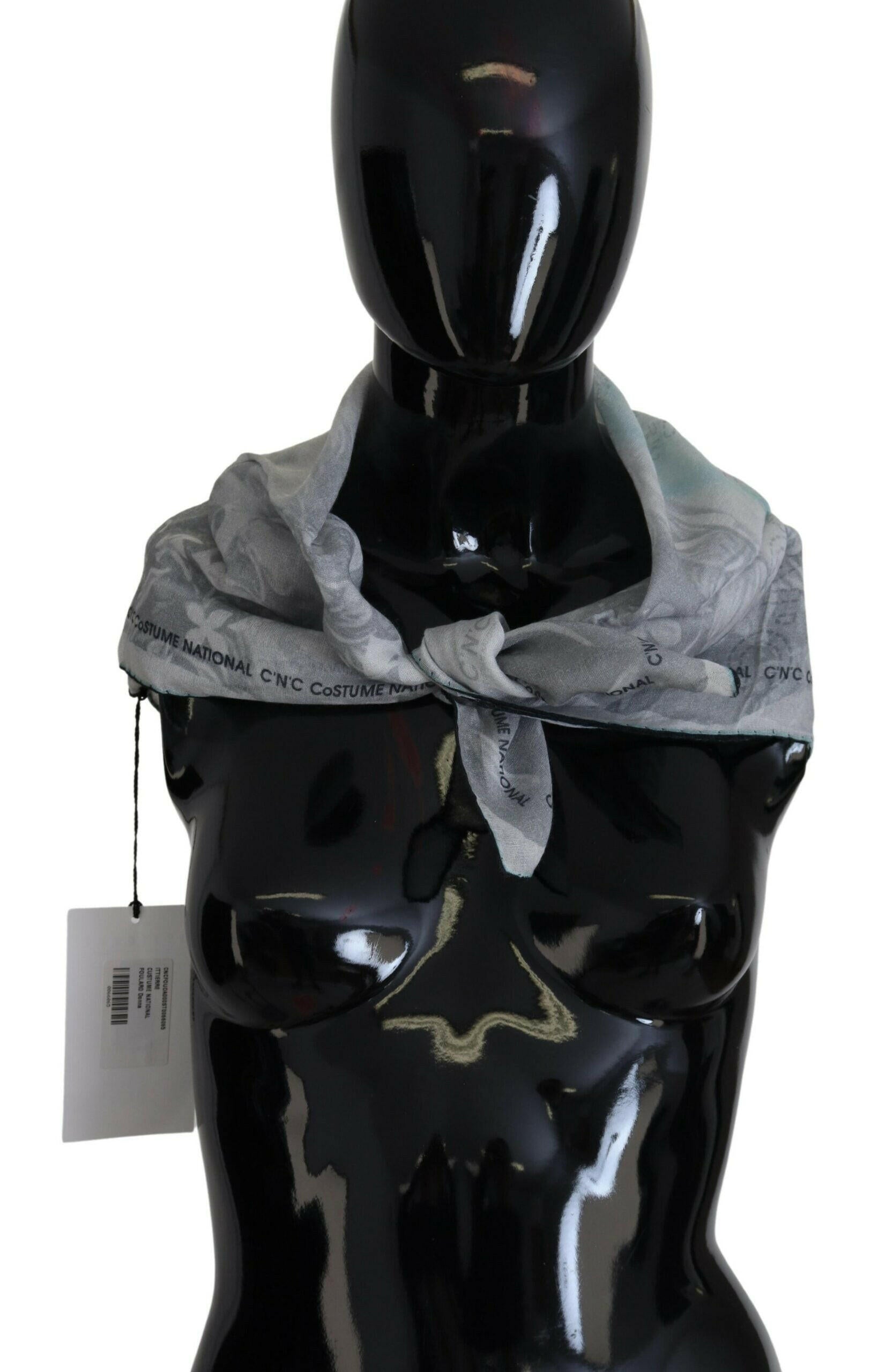 Costume National Gray Print Shawl Foulard Branded Scarf.
