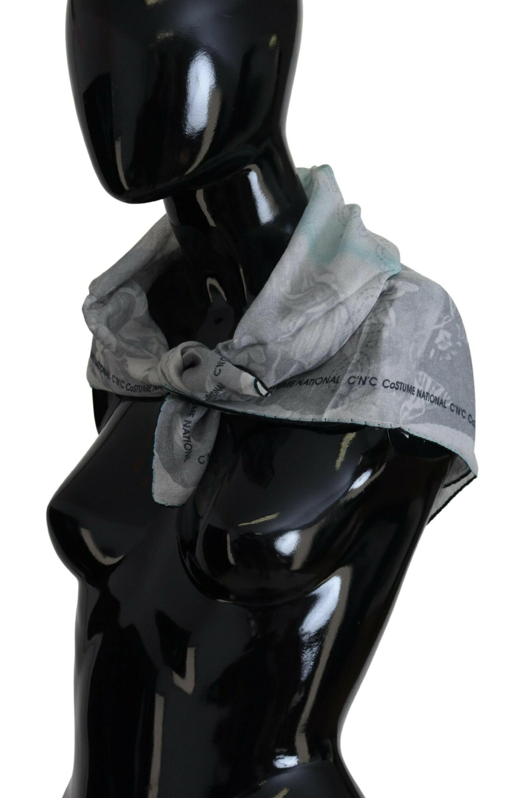 Costume National Gray Print Shawl Foulard Branded Scarf.