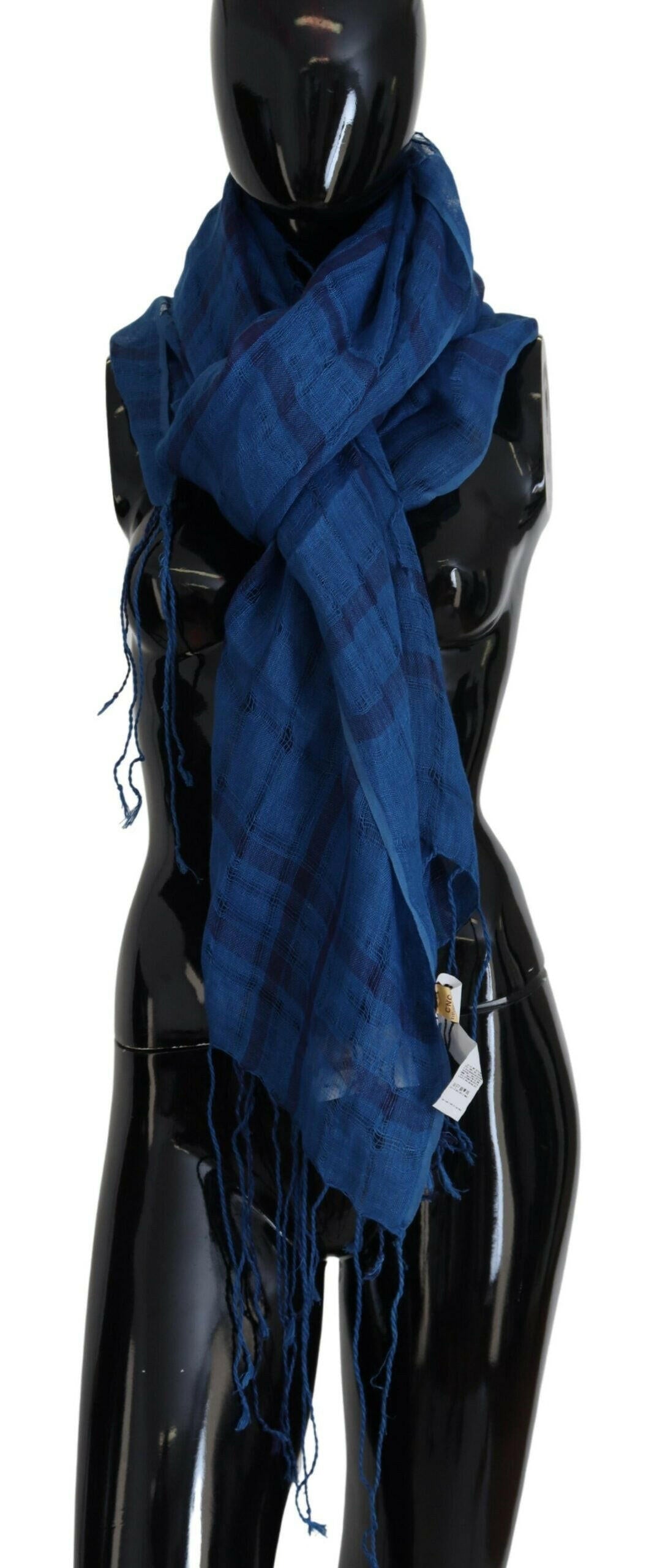 Costume National Blue Linen Shawl Foulard Fringes Scarf.