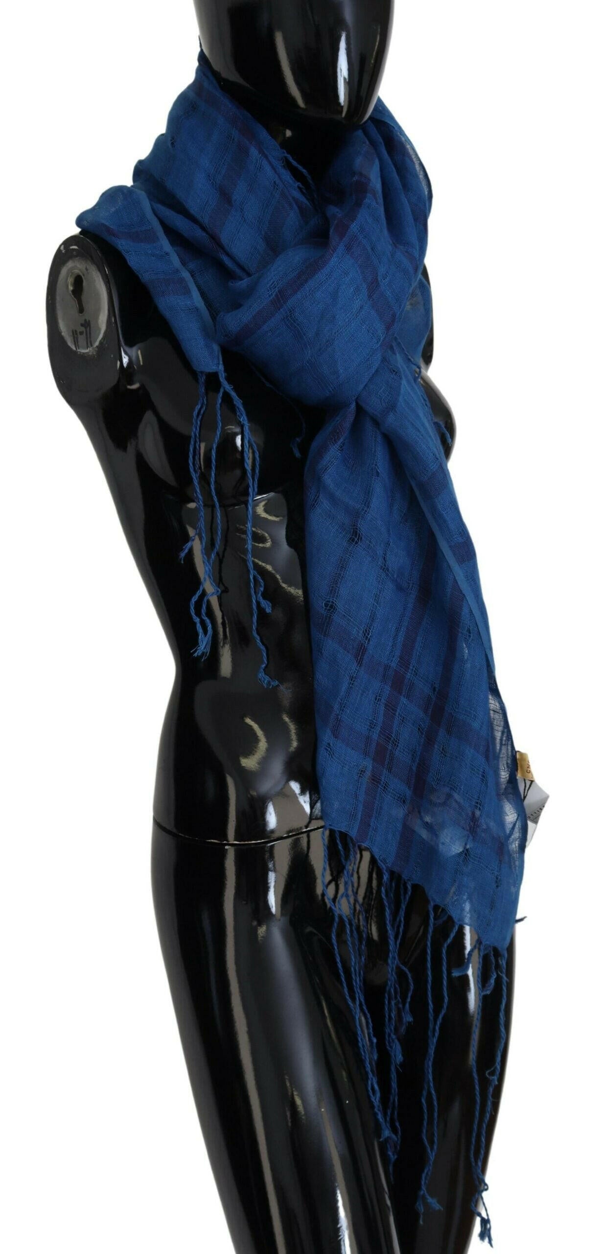 Costume National Blue Linen Shawl Foulard Fringes Scarf.