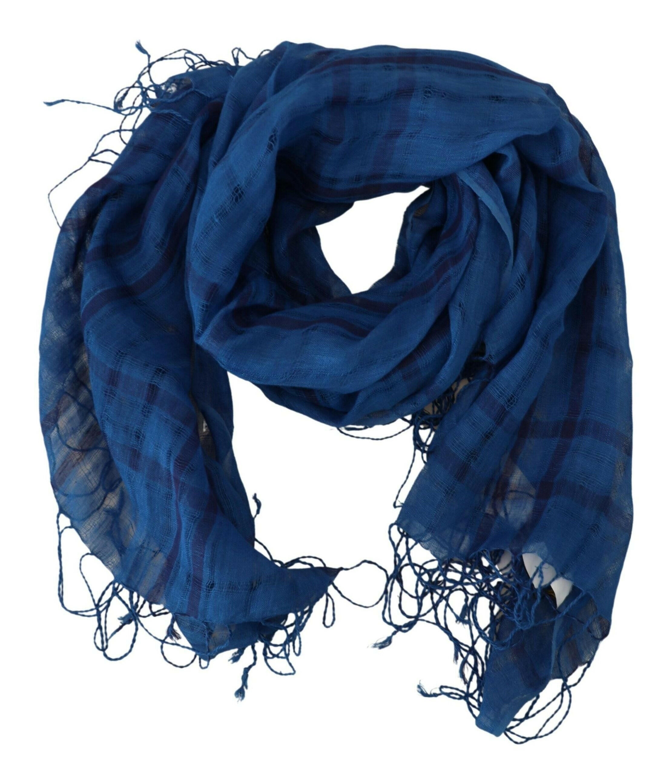 Costume National Blue Linen Shawl Foulard Fringes Scarf.